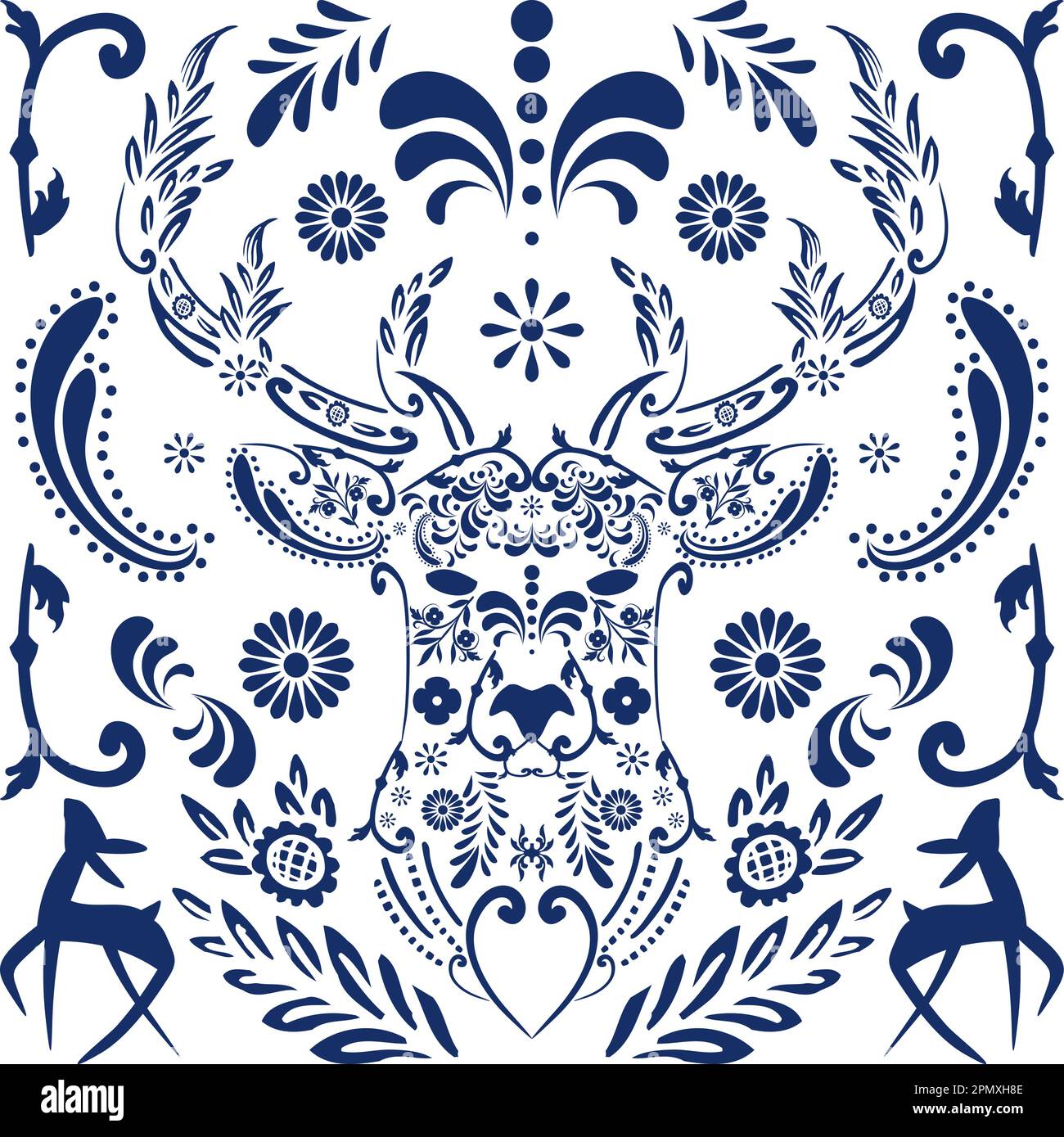 illustration de la mosaïque mexicaine de talavera de la tête de cerf en format vectoriel Illustration de Vecteur