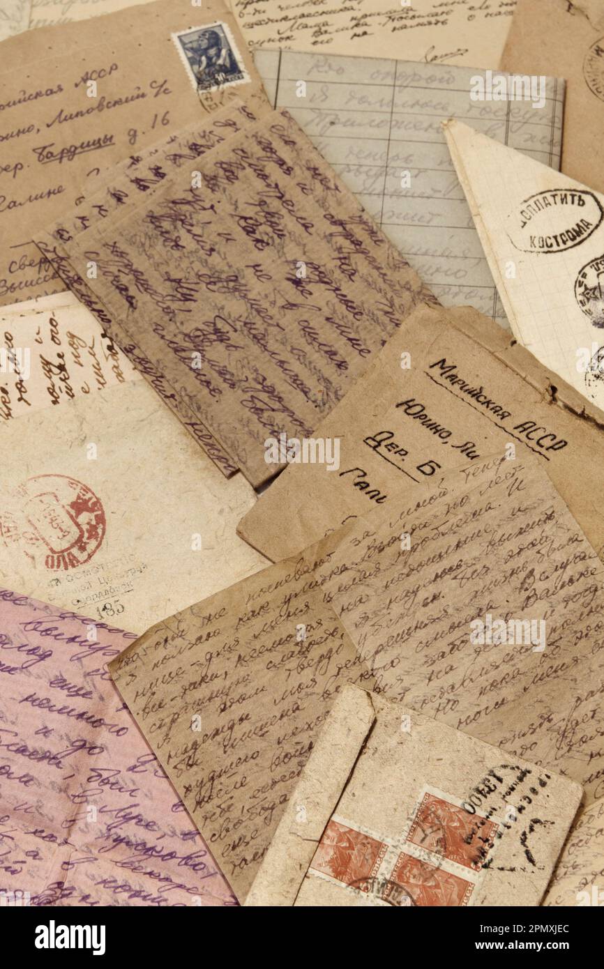 Lettres postales d'archives de WW2 , 1941 - 1945, URSS Banque D'Images