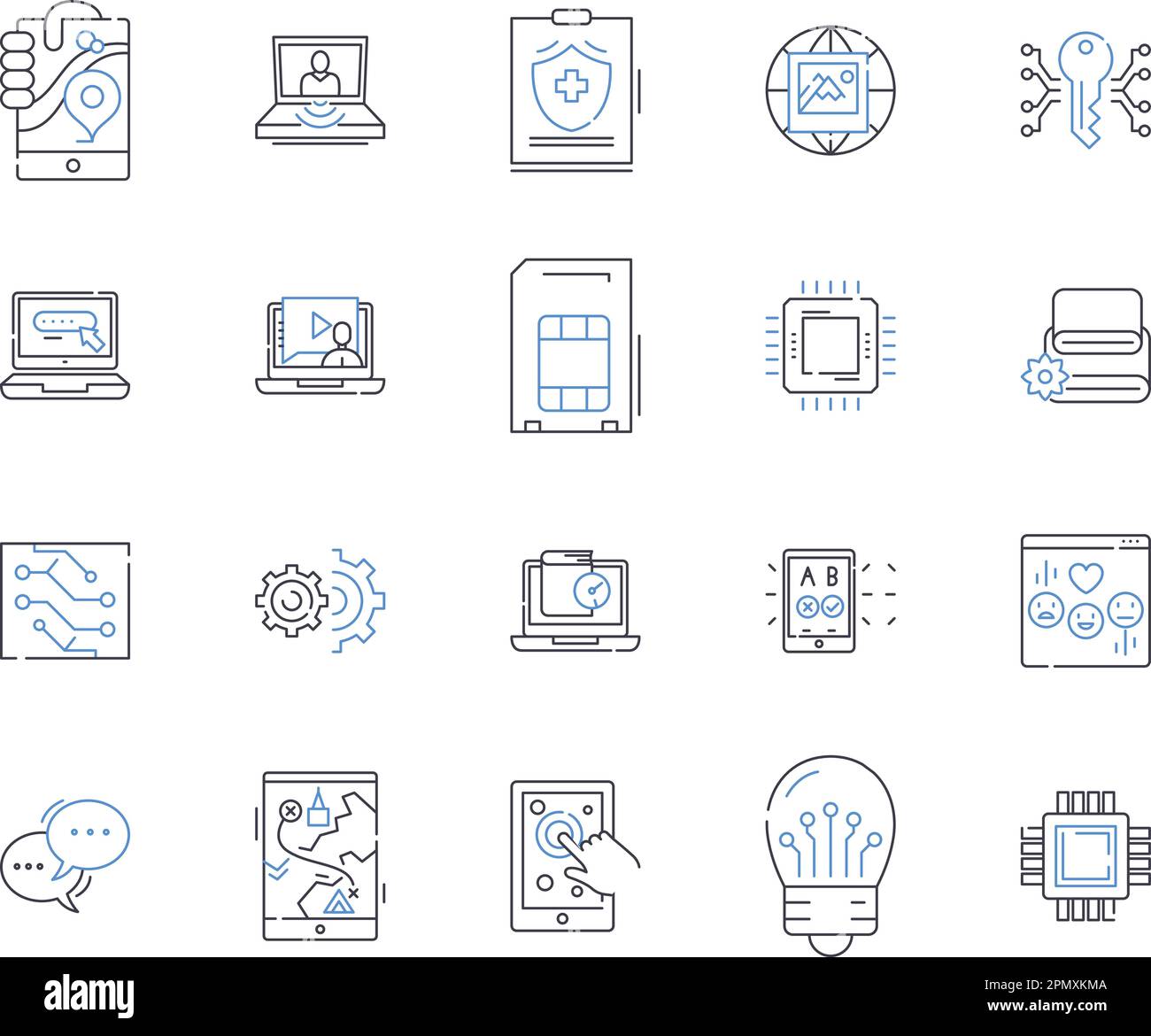 Collection d'icônes de présentation des applications et de l'électronique. Applications, électronique, smartphones, tablettes, portables, Gadgets, écrans vecteur et concept d'illustration Illustration de Vecteur