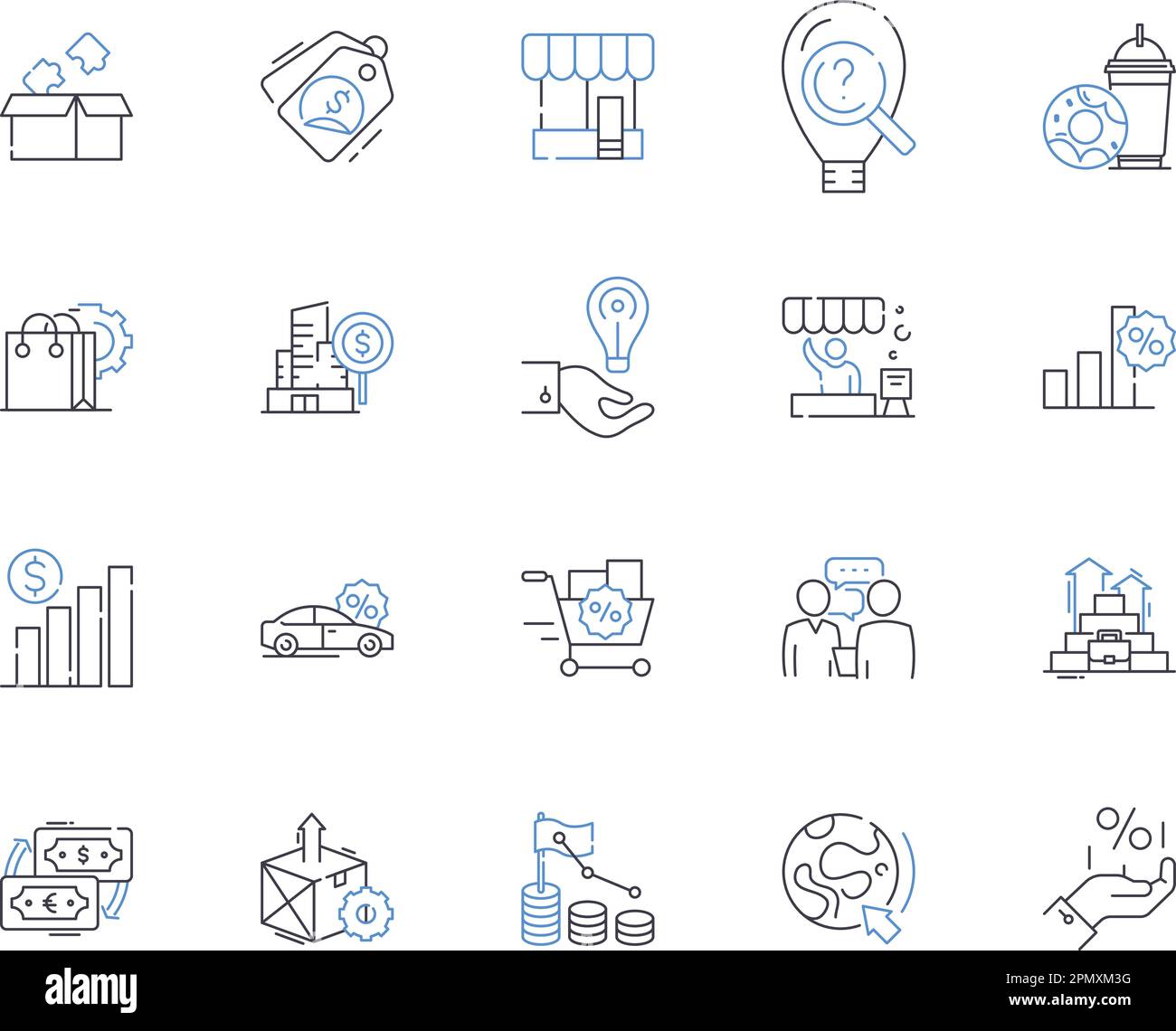 Collection d'icônes de contour de commerce et de finition. Finance, négociation, marchés, investissement, banque, Ensemble de concepts Exchange, Funds Vector et Illustration. Stocks Illustration de Vecteur