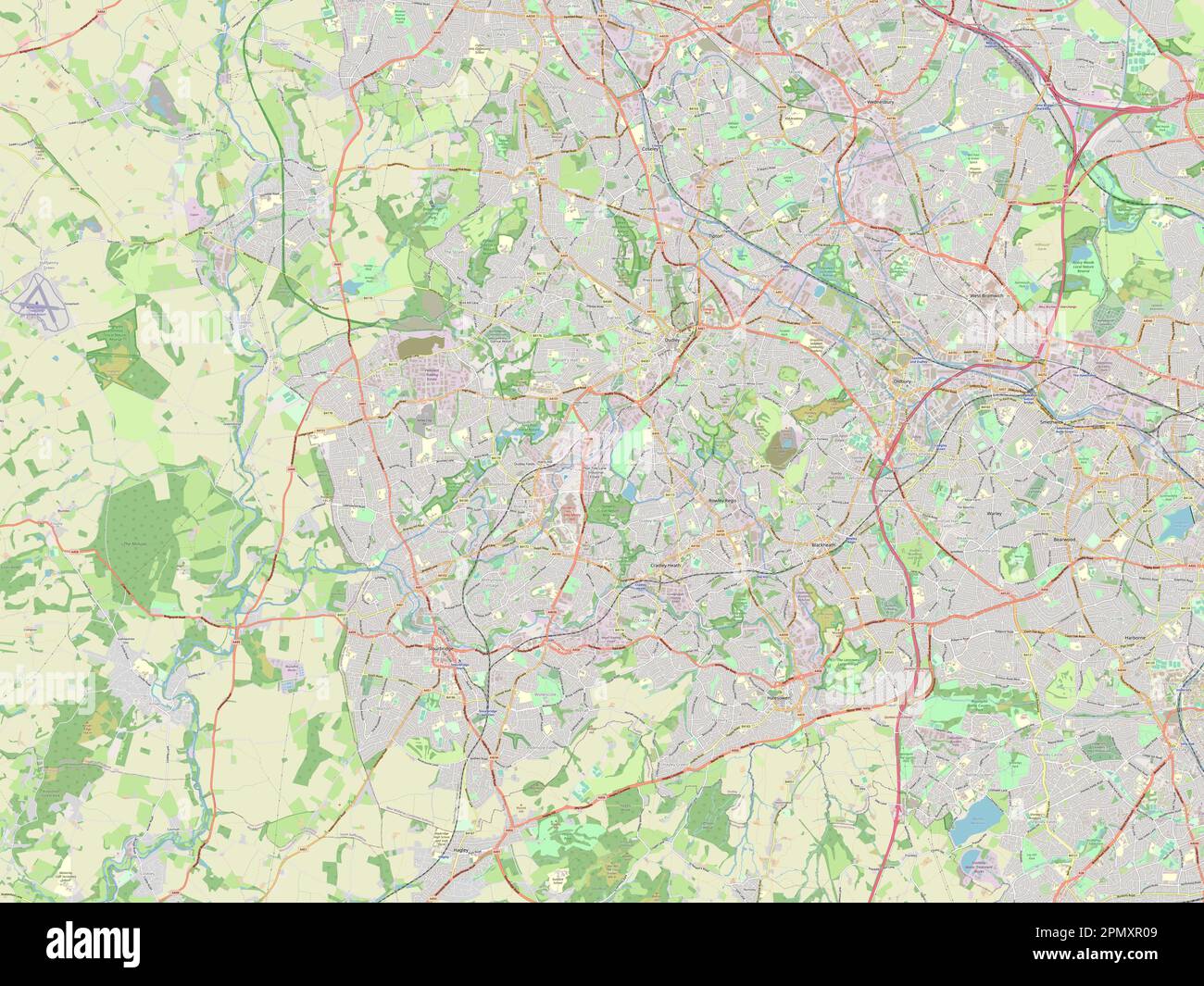 Dudley, comté administratif d'Angleterre - Grande-Bretagne. Ouvrez la carte des rues Banque D'Images