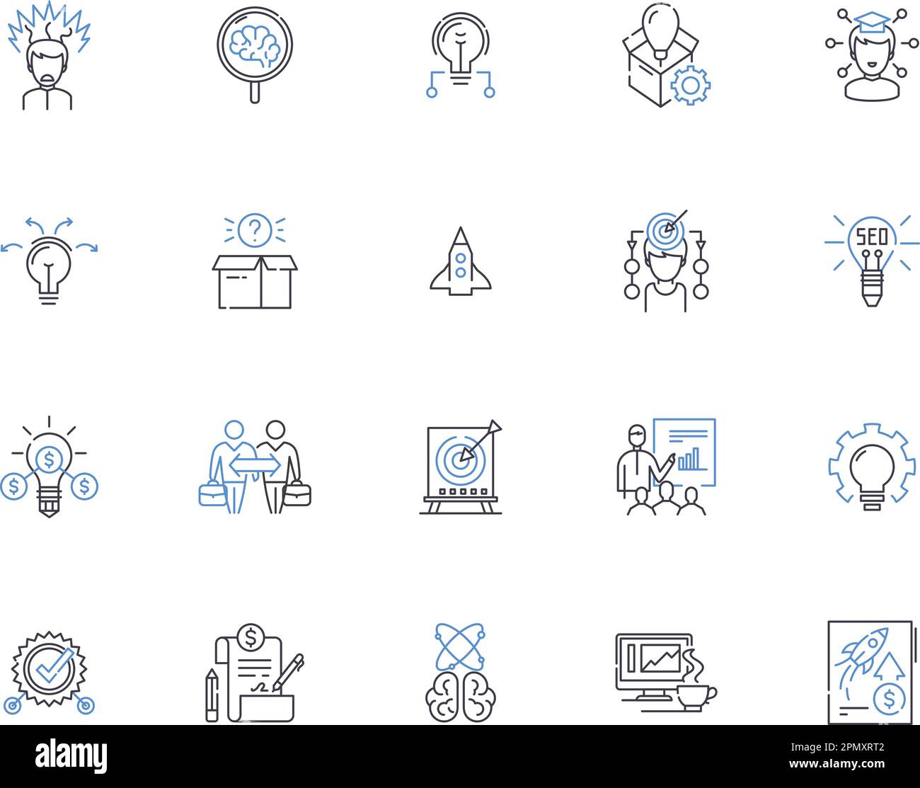 Collection d'icônes de contour de stratégie. Schéma, Plan, méthode, conception, politique, Ensemble de concepts d'idée, de vecteur de concept et d'illustration. Procédure, processus, jeu Illustration de Vecteur