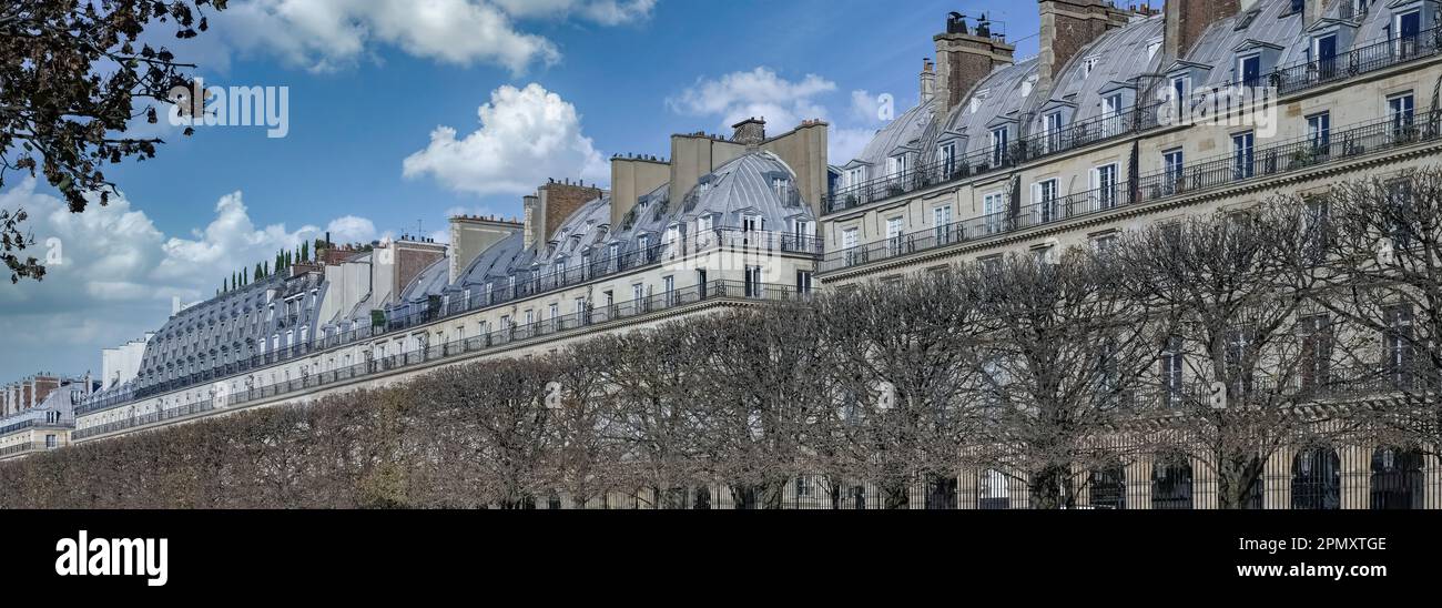Paris, le jardin des Tuileries, avec la célèbre rue Rivoli Banque D'Images