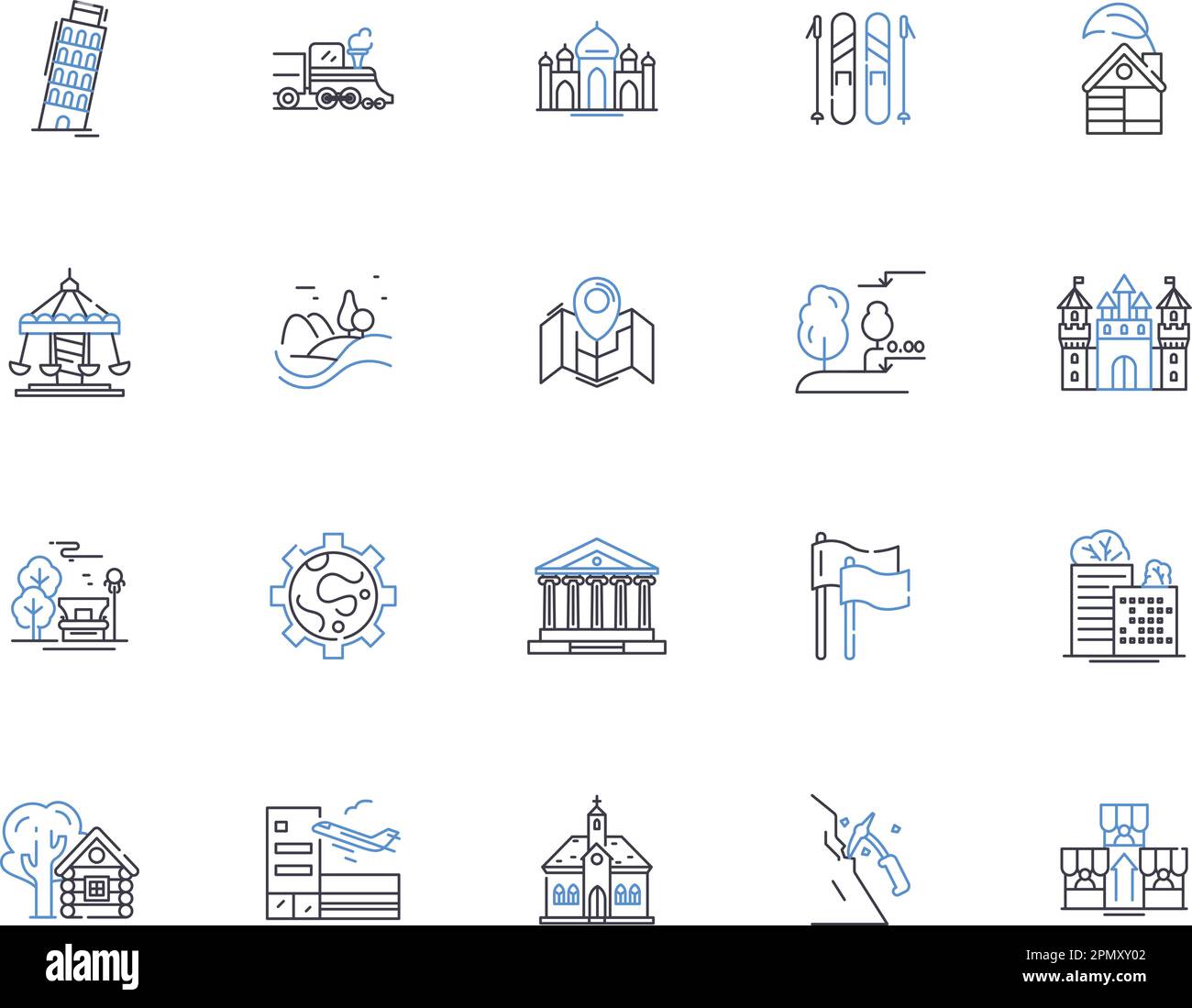 Collection World Travel Outline Icons. tourisme, voyage, voyages, explorer, expéditions, wanderlust, croisières vecteur et illustration concept ensemble Illustration de Vecteur