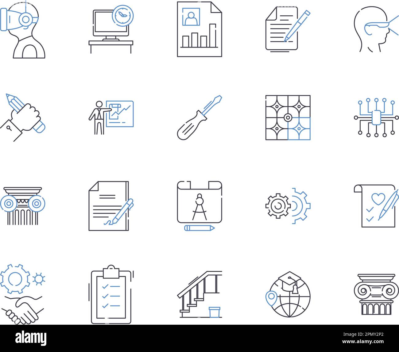 Collection d'icônes de contour Engineering Essentials. Ingénierie, principes de base, conception, fabrication, Sciences de l'ingénierie, Structure, vecteur d'automatisation Illustration de Vecteur