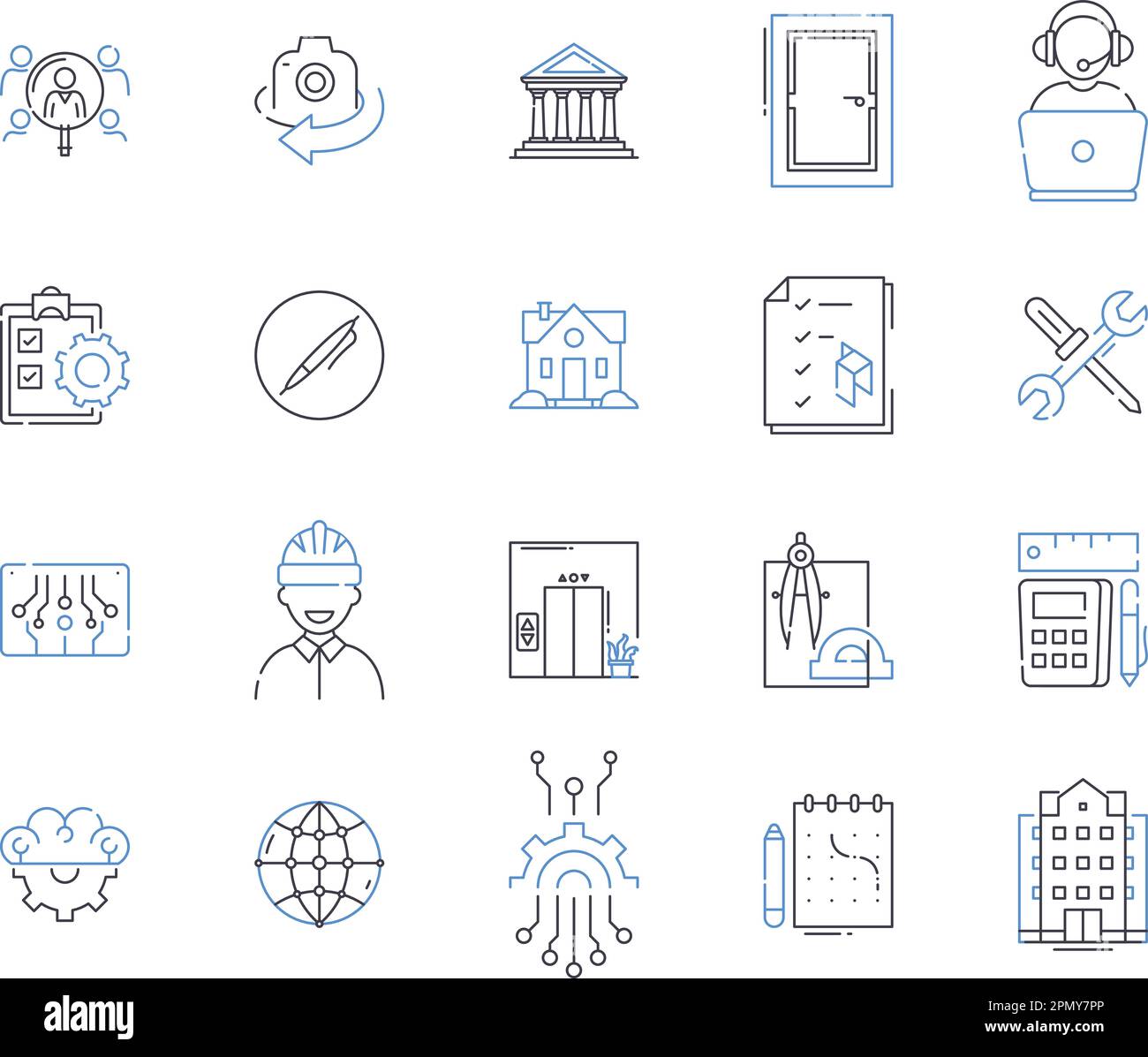 Collection d'icônes de contour Engineering Essentials. Ingénierie, principes de base, conception, fabrication, Sciences de l'ingénierie, Structure, vecteur d'automatisation Illustration de Vecteur