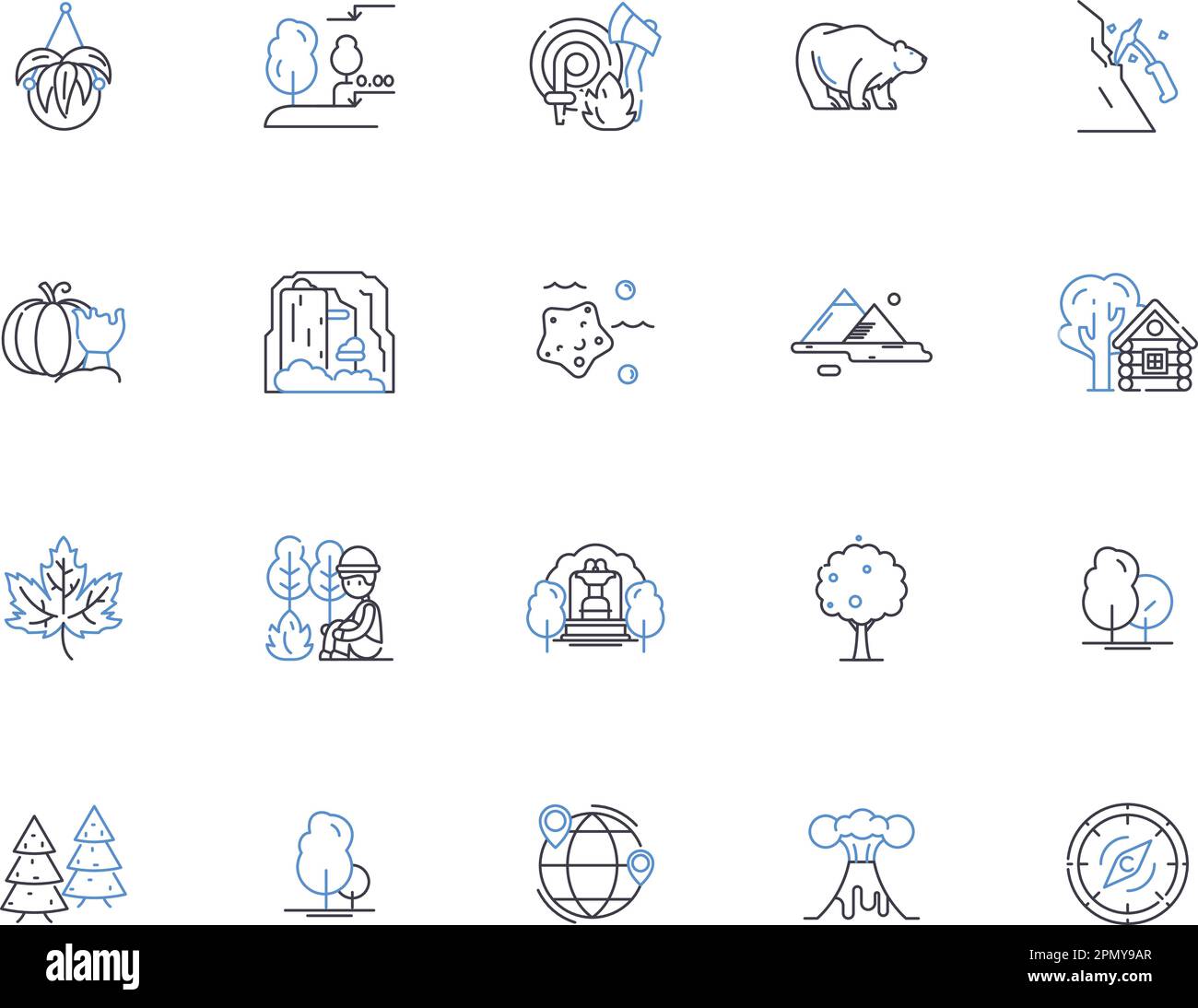 Collection Wild nature Outline Icons. Sauvage, nature, animaux, nature sauvage, arbres, Jeu de concepts naturel, vecteur de décor et illustration. Paysage Illustration de Vecteur