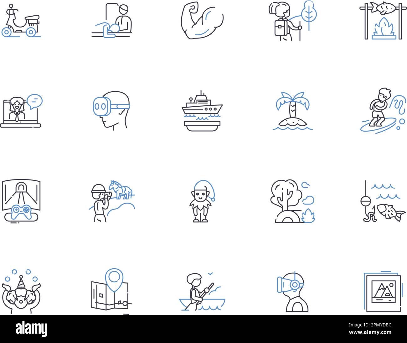 Collection People Lifestyle Outline Icons. Vivre, dîner, voyager, vêtements, travailler, Jeu de concepts d'achat, d'écriture de vecteur et d'illustration Illustration de Vecteur