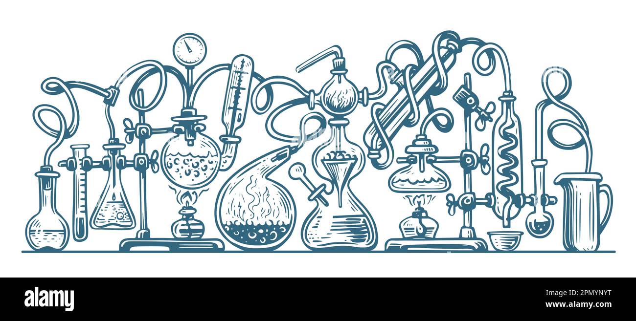 Expérience de chimie en laboratoire. Illustration vectorielle pour la chimie, la recherche médicale, le concept scientifique Illustration de Vecteur