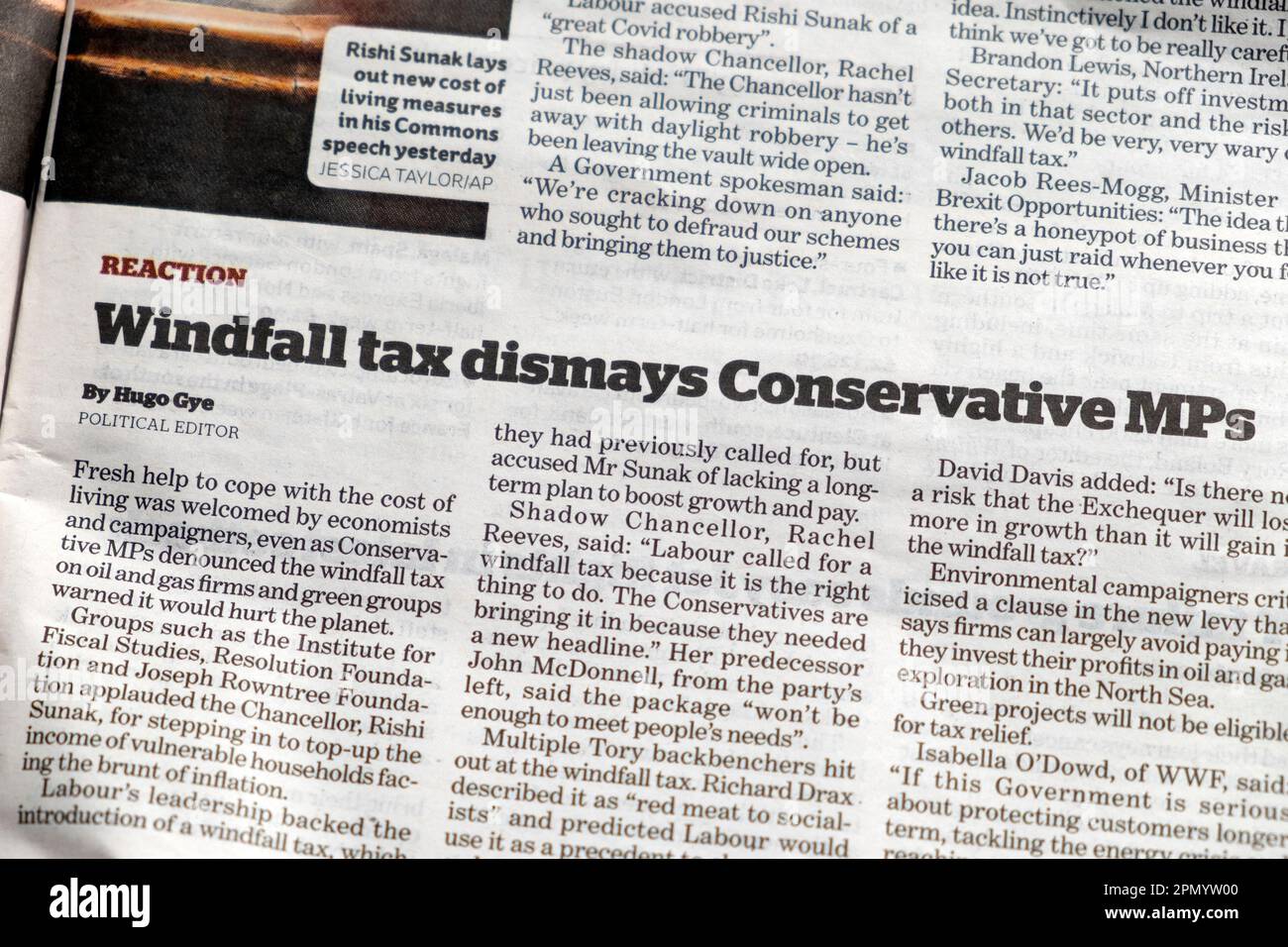 "L'impôt-vent dismays les députés conservateurs" inews inspaper i journal titre coût de la vie article 2022 Londres Angleterre Royaume-Uni Grande-Bretagne 27 mai 2022 Banque D'Images