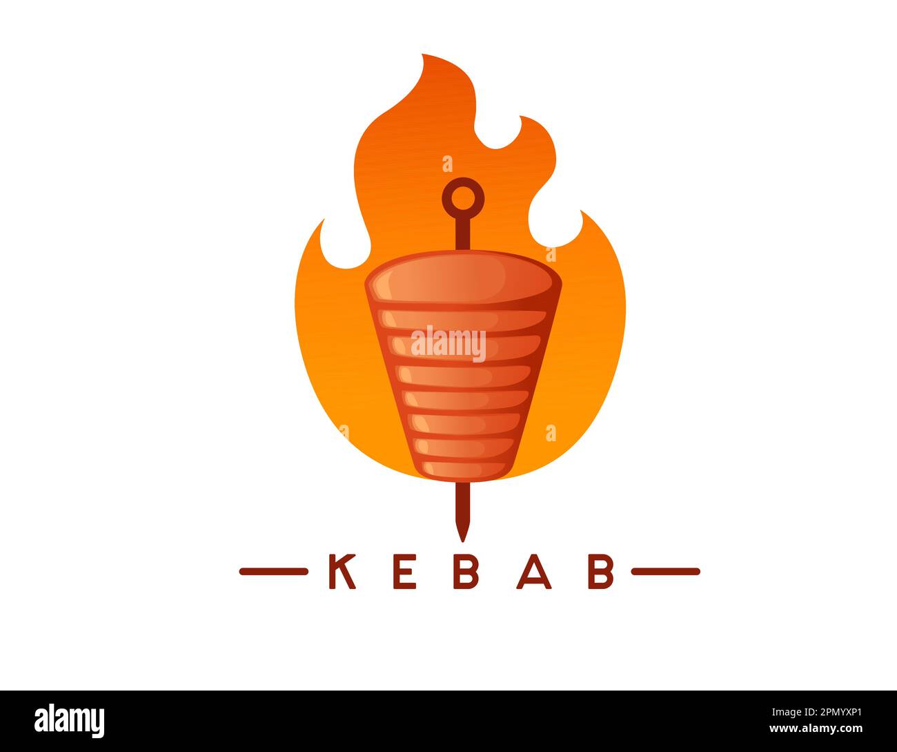 Kebab viande grillée avec brochette et logo du feu dessin vectoriel illustration sur fond blanc Illustration de Vecteur