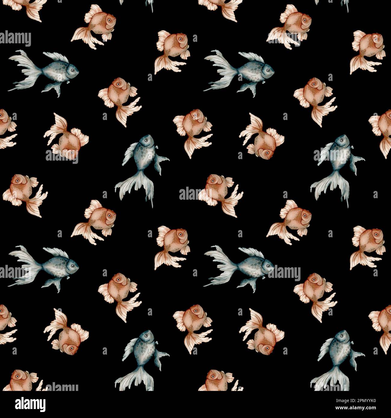 Motif sans couture avec poisson aquarelle. Motif de coquillage peint à la main. Fond marin vintage aquarelle. Illustration originale dessinée à la main. Marine Banque D'Images