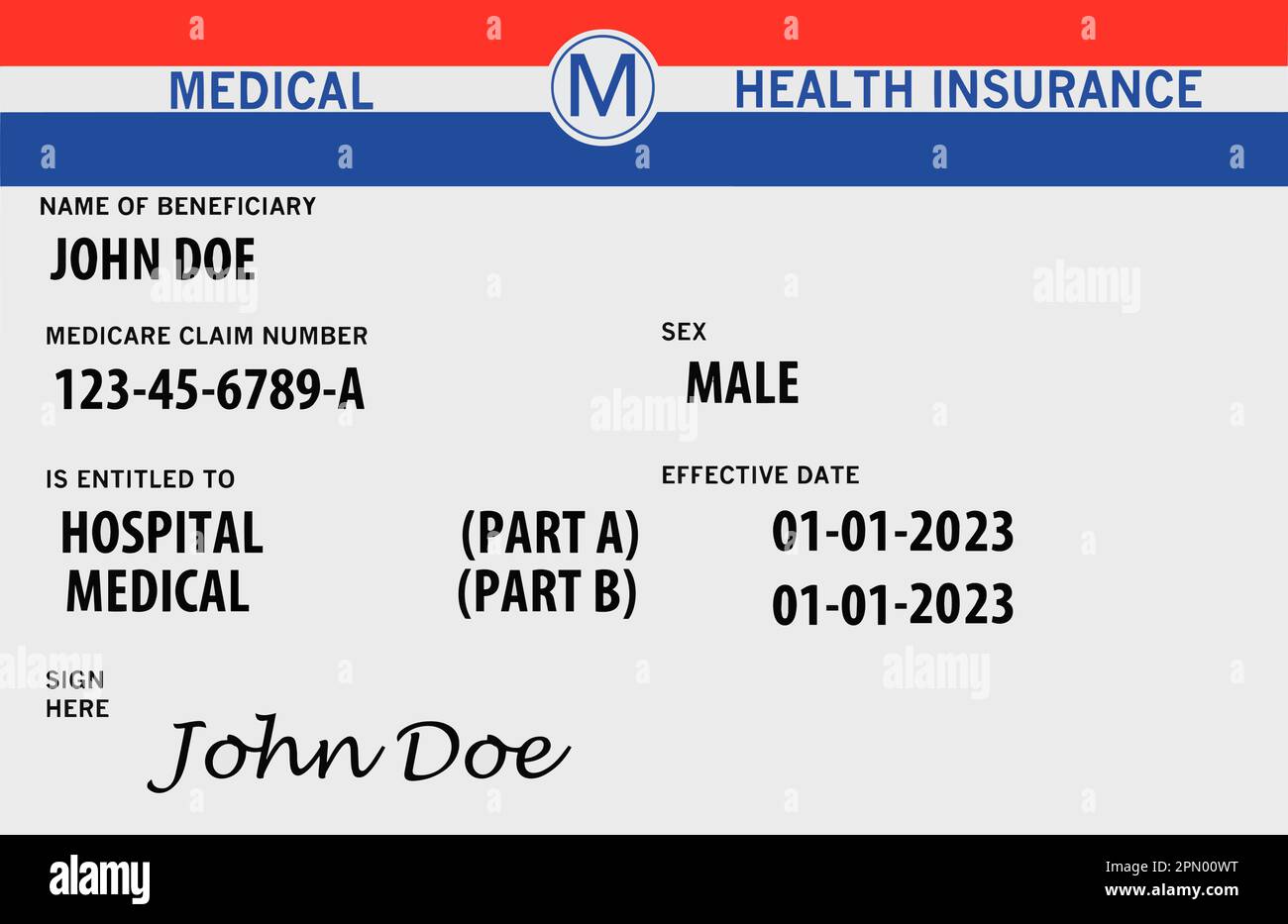 Une carte d'assurance médicale Medicare générique des États-Unis pour les personnes âgées est vue dans une image vectorielle Illustration de Vecteur