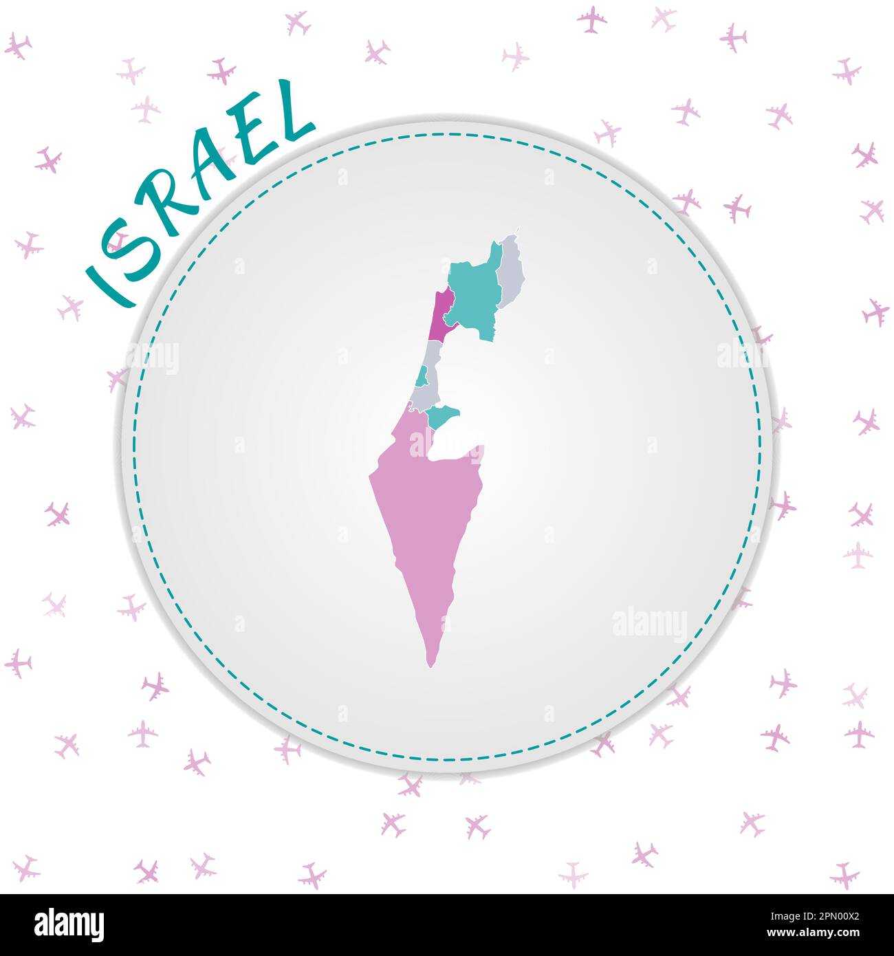Conception de carte Israël. Carte du pays avec les régions dans la palette de couleurs émeraude-améthyste. Illustration de Vecteur