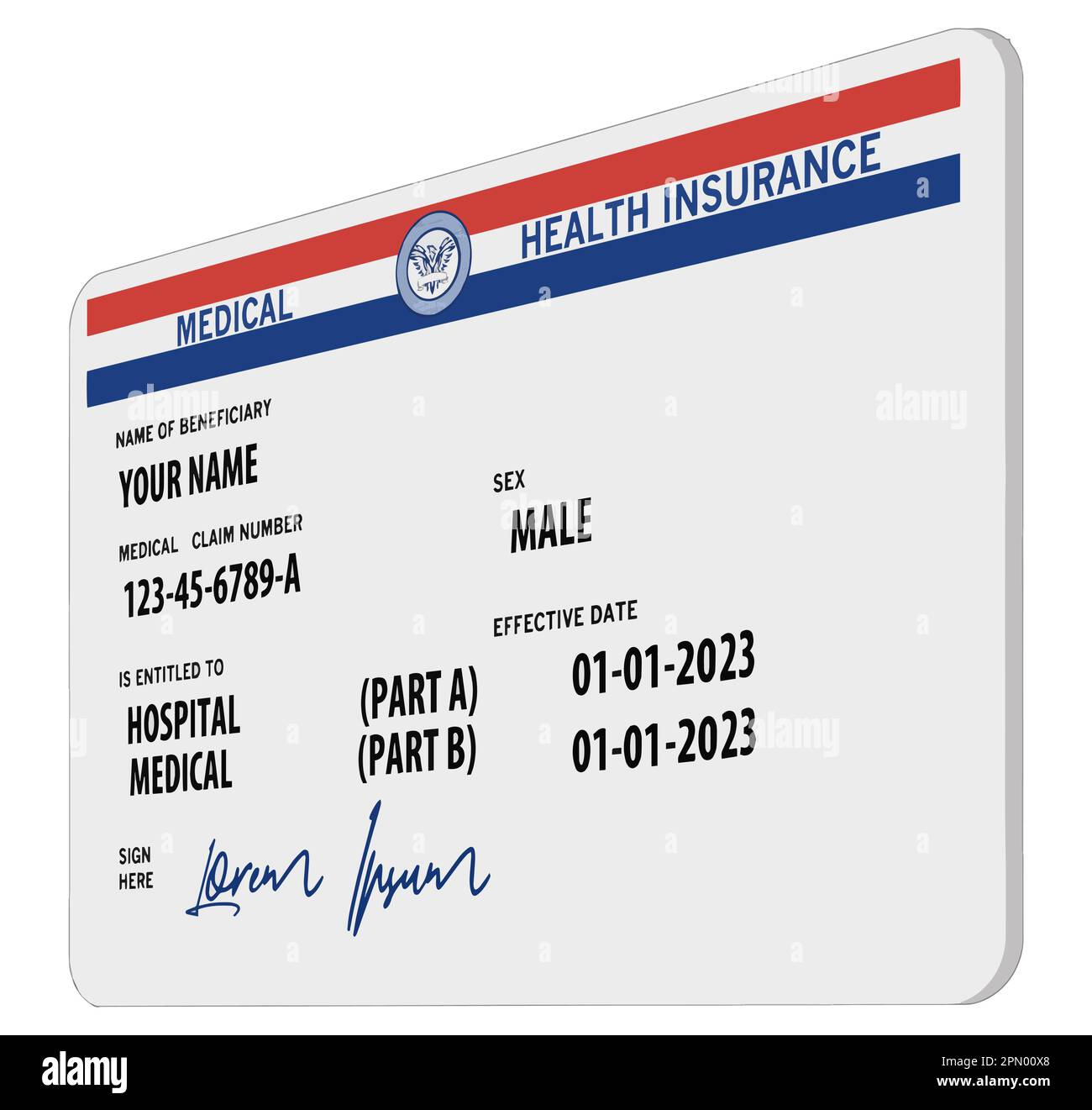 Une carte d'assurance médicale Medicare générique des États-Unis pour les personnes âgées est vue dans une image vectorielle Illustration de Vecteur