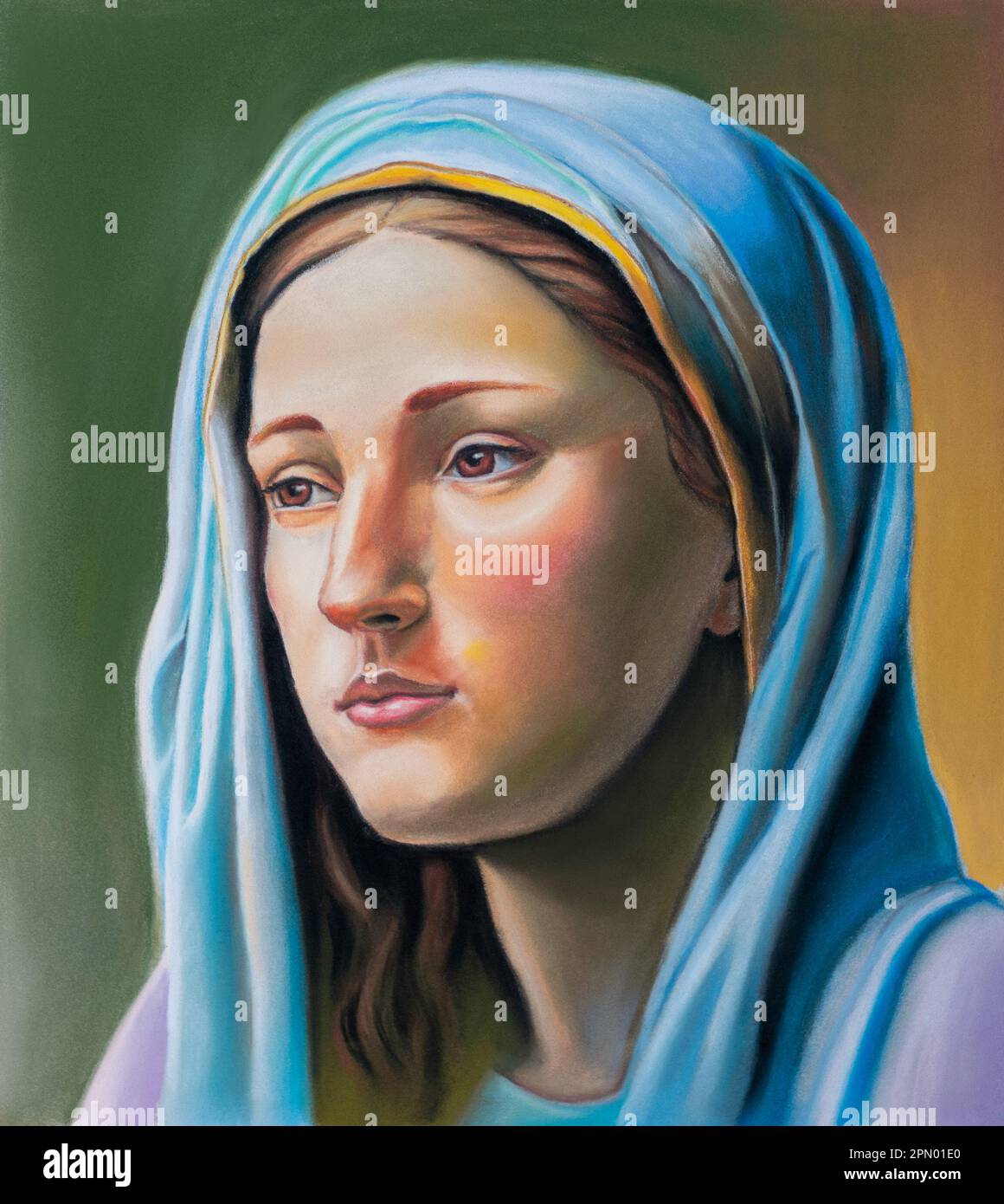 Portrait de la Vierge Marie. Illustration pastel sur papier. Banque D'Images