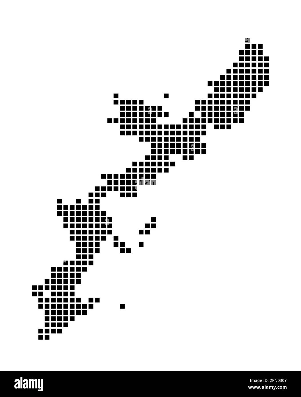 Carte de l'île d'Okinawa. Carte de l'île d'Okinawa en pointillé. Bordures de l'île remplies de rectangles pour votre conception. Illustration vectorielle. Illustration de Vecteur