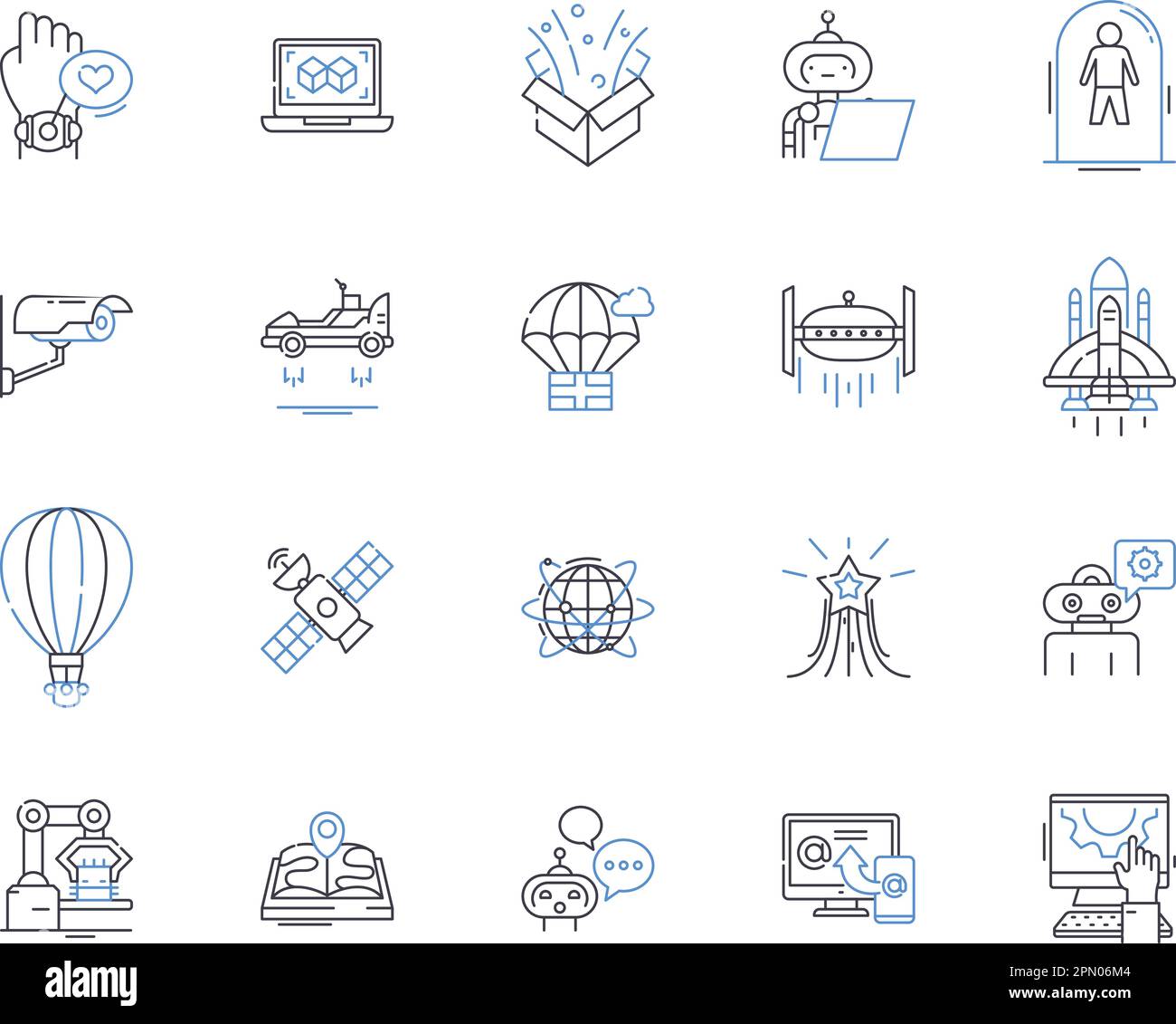 Collection d'icônes de contour de développement logiciel. Logiciel, développement, codage, programmation, débogage, Test, conception de vecteur et illustration Illustration de Vecteur