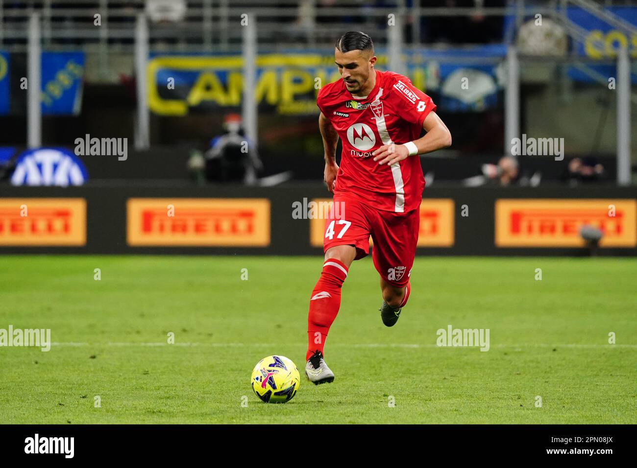 Dany Mota (AC Monza) pendant le championnat italien Serie Un match de football entre le FC Internazionale et l'AC Monza sur 15 avril 2023 au stade U-Power de Monza, Italie - photo Luca Rossini / E-Mage crédit: Luca Rossini / E-Mage / Alamy Live News Banque D'Images