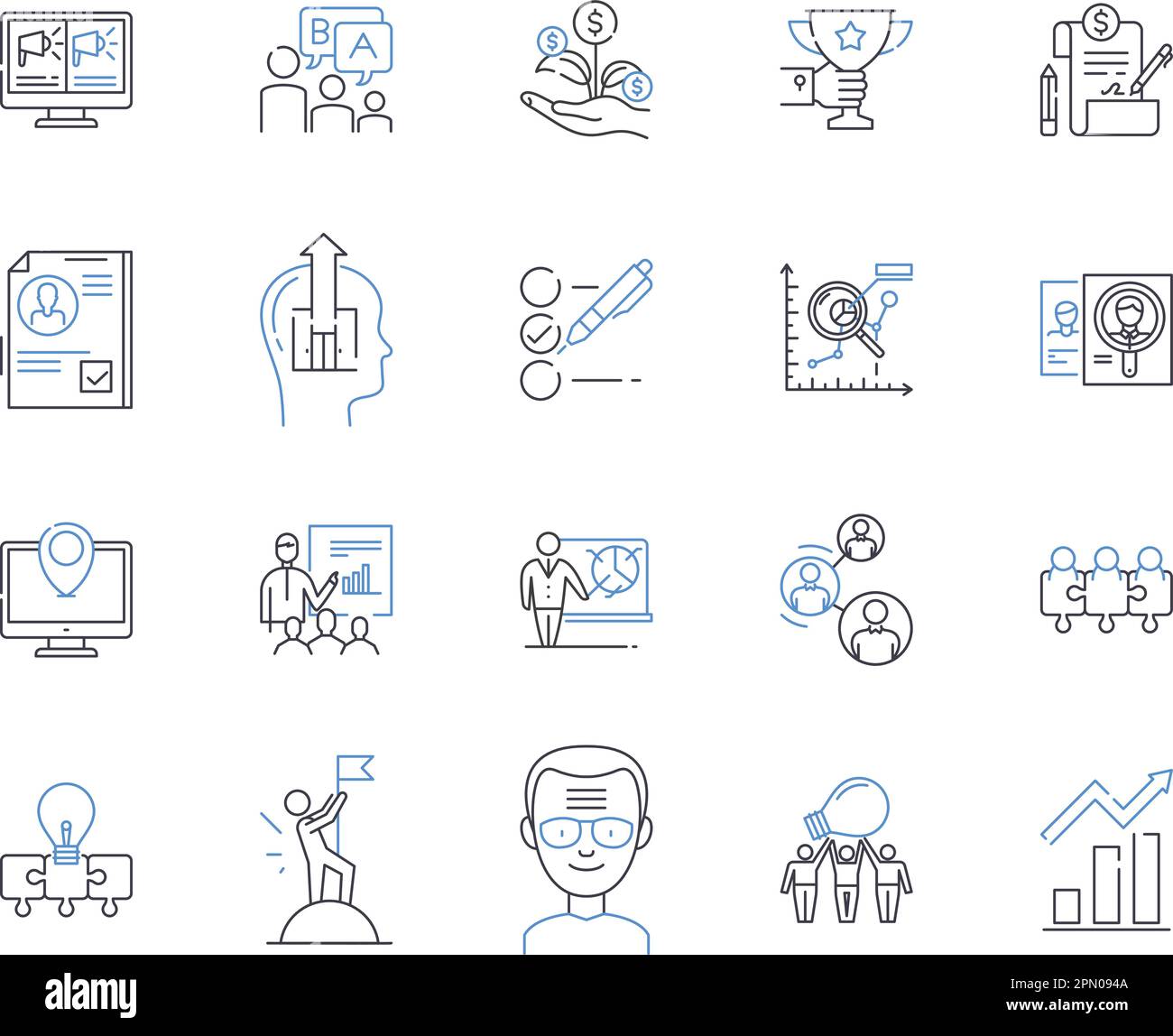 Collection d'icônes pour les contours de développement de la société. Corporation, développement, croissance, expansion, gestion, stratégie, vecteur de consultation et Illustration de Vecteur