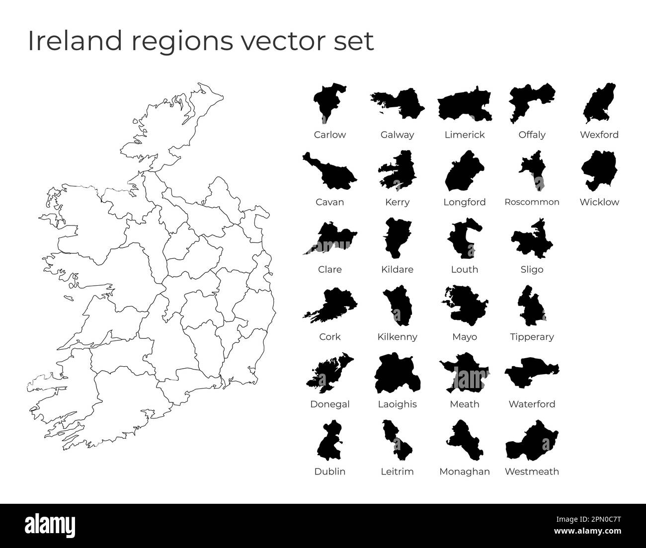 Carte de l'Irlande avec les formes des régions. Carte vectorielle vierge du pays avec les régions. Frontières du pays pour votre infographie. Illustration vectorielle. Illustration de Vecteur