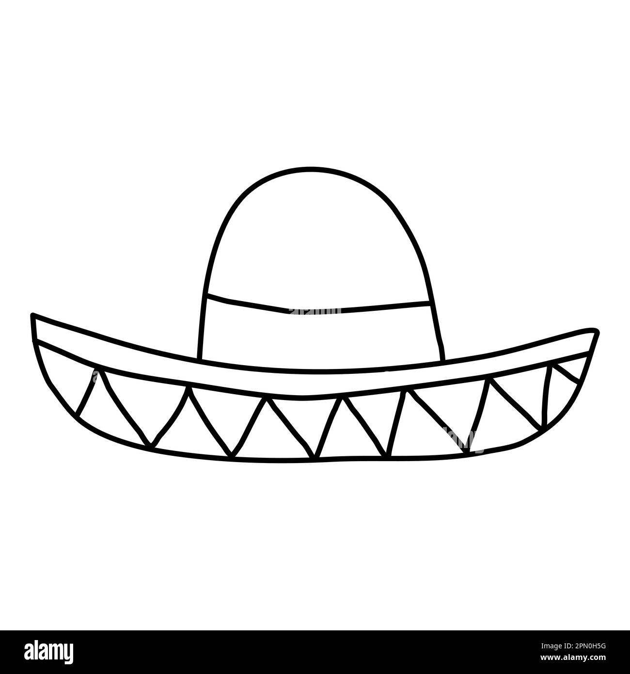 Chapeau mexicain sombrero, style Doodle dessin vectoriel plat pour enfants livre de coloriage Illustration de Vecteur