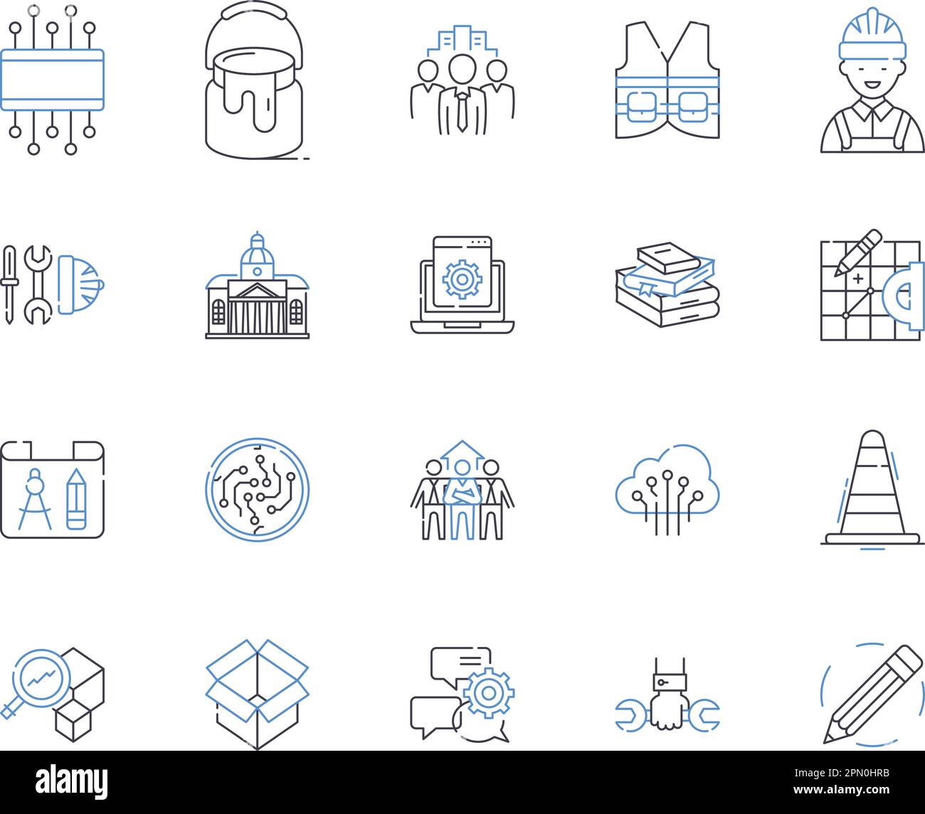 Collection d'icônes de contour Engineering Essentials. Ingénierie, principes de base, conception, fabrication, Sciences de l'ingénierie, Structure, vecteur d'automatisation Illustration de Vecteur