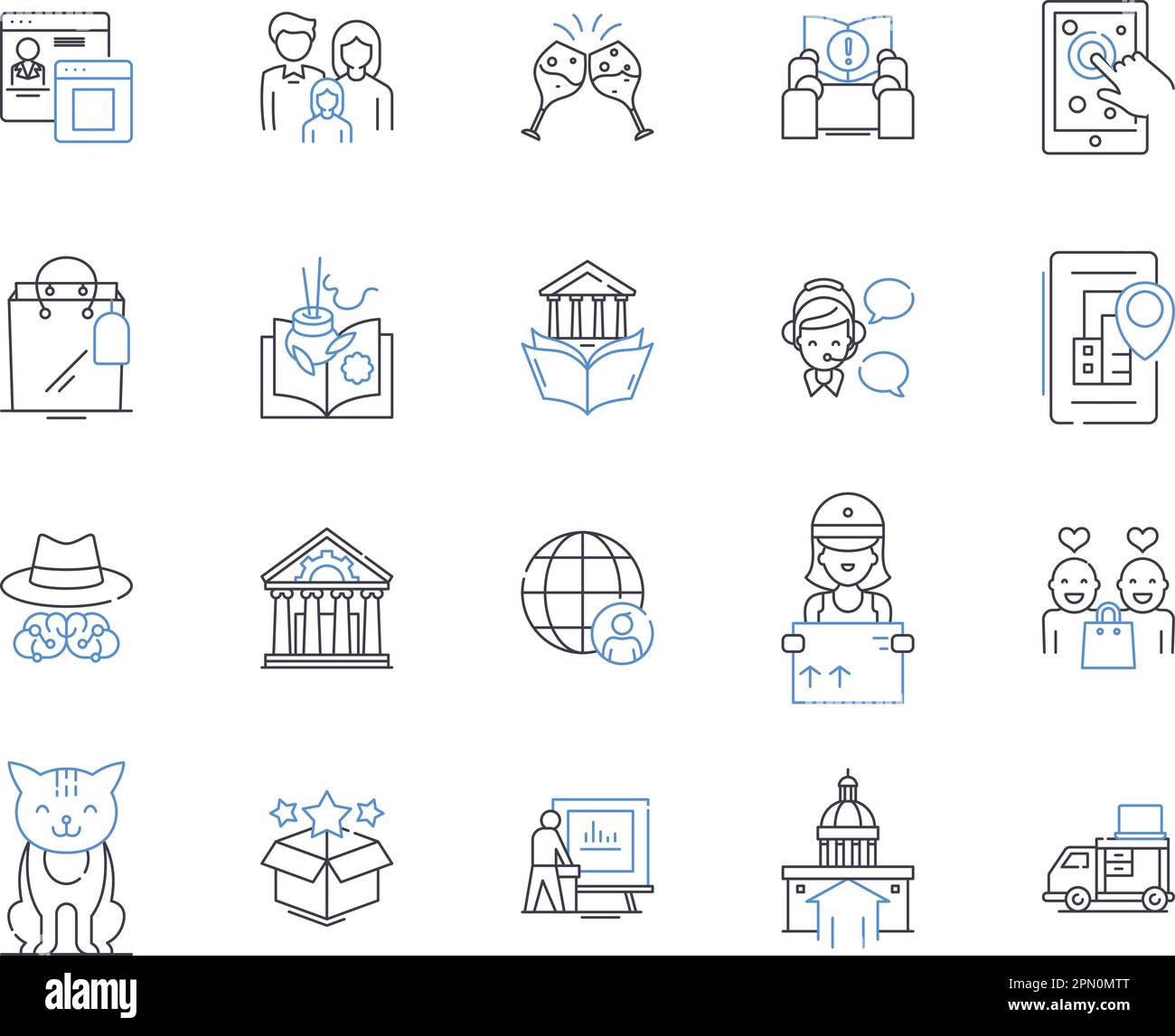 Les centres communautaires présentent une collection d'icônes. Communauté, centres, centres communautaires, divertissement, activités, Rassemblements, vecteur de classes et illustration Illustration de Vecteur