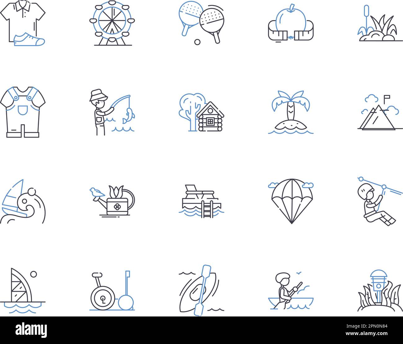 Collection d'icônes de contour été et sport. Été, Sport, Athlétisme, extérieur, natation, Ensemble de concept de bateau, de randonnée et d'illustration. En cours d'exécution Illustration de Vecteur