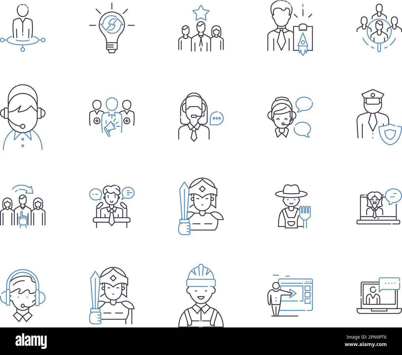 Collection d'icônes de contour de travail Office. Bureau, emploi, administration, commis, gestionnaire, Ensemble de concepts Secretary, Assistant vecteur et illustration. Humain Illustration de Vecteur