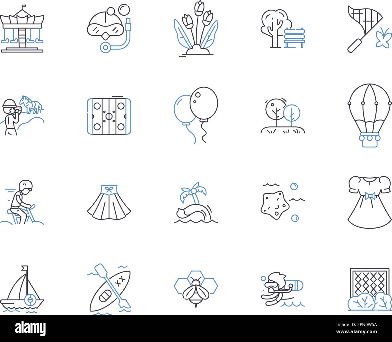 Collection d'icônes de contour été et sport. Été, Sport, Athlétisme, extérieur, natation, Ensemble de concept de bateau, de randonnée et d'illustration. En cours d'exécution Illustration de Vecteur
