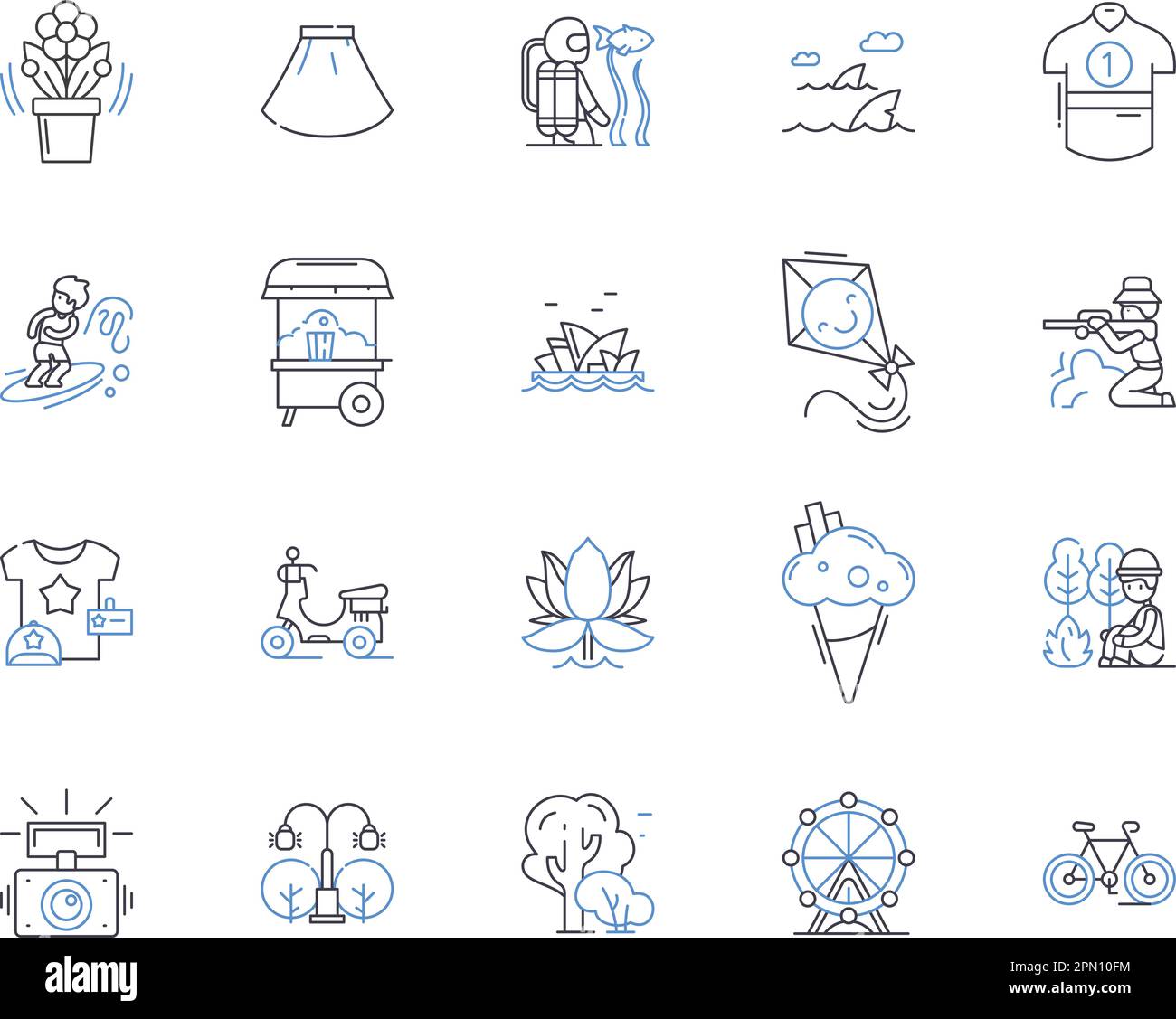 Collection d'icônes de contour été et sport. Été, Sport, Athlétisme, extérieur, natation, Ensemble de concept de bateau, de randonnée et d'illustration. En cours d'exécution Illustration de Vecteur