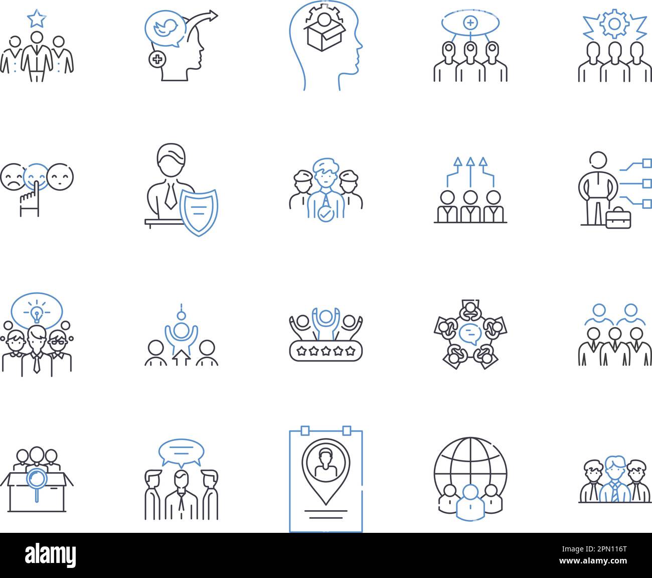 Les collaborateurs de la direction définissent la collection d'icônes. Coopération, collaboration, travail d'équipe, relations, motivation, Communication, vecteur d'efficacité et Illustration de Vecteur