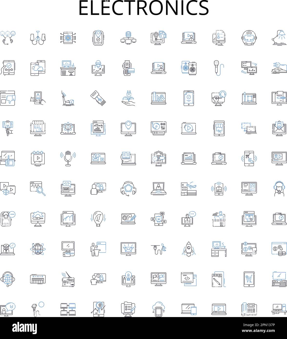 Collection d'icônes de contour de l'électronique. Électronique, gadgets, téléviseurs, téléphones, ordinateurs, ordinateurs portables, jeux d'illustrations vectorielles pour tables. écrans, caméras Illustration de Vecteur