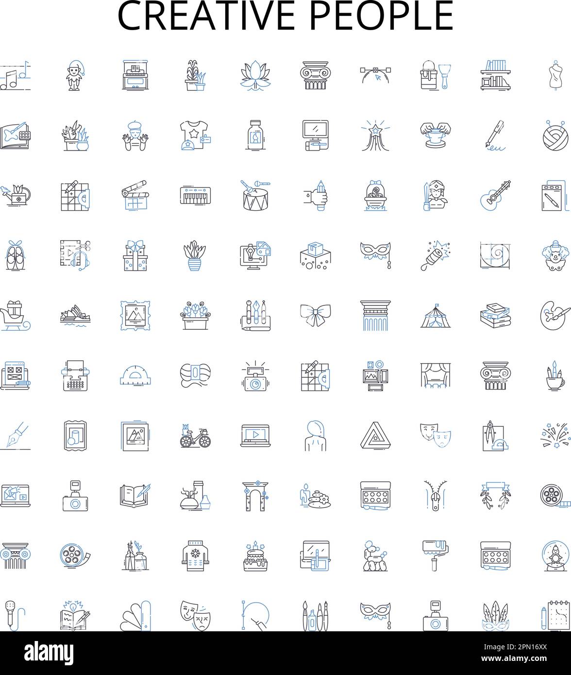 Collection Creative People Outline icons. Inventif, artistique, original, imaginatif, innovant, Jeu d'illustrations vectorielles expansives et ingénieuses Illustration de Vecteur