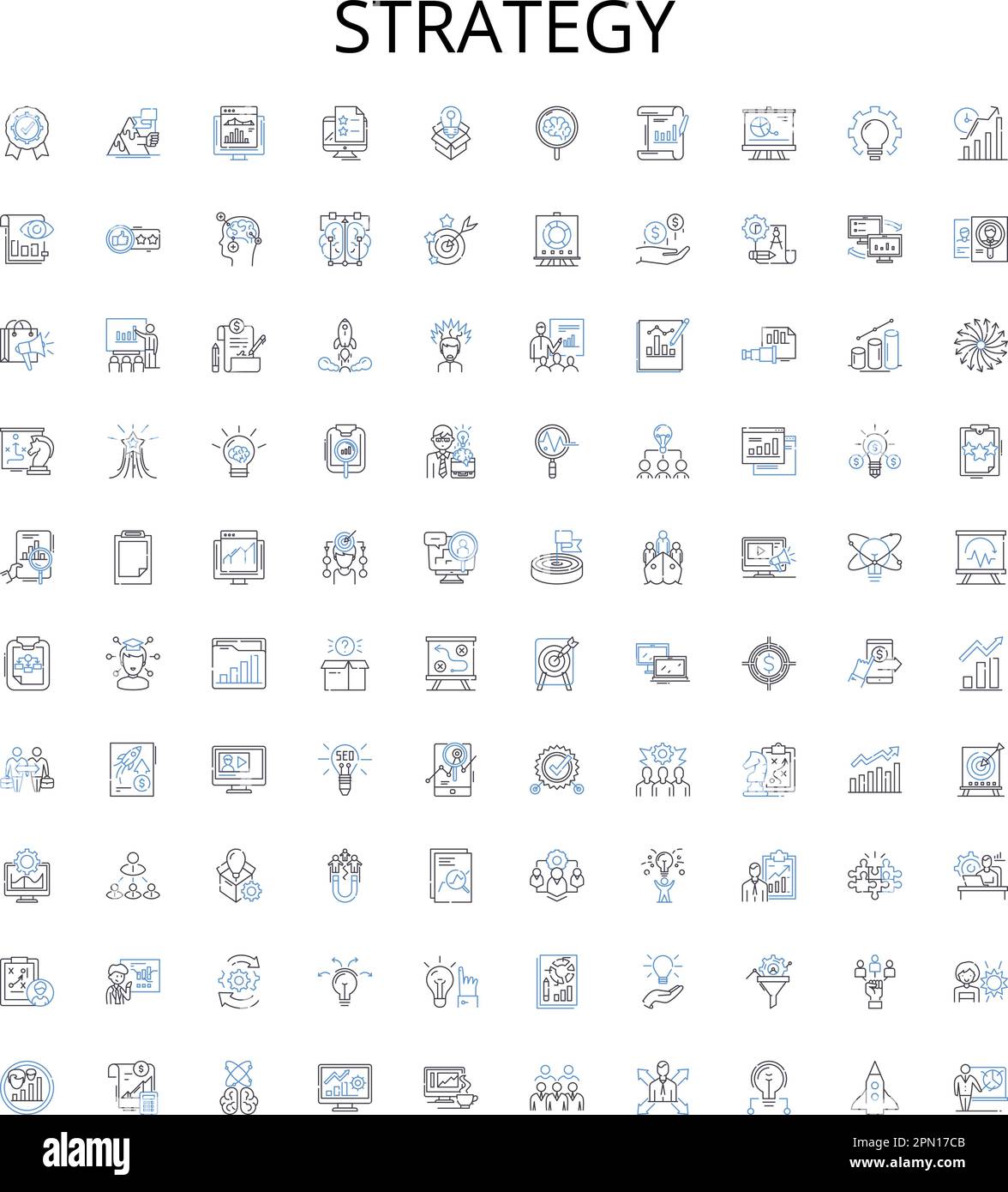 Collection d'icônes de contour de stratégie. Schéma, Plan, méthode, conception, politique, IDEA, jeu d'illustrations vectorielles concept. Procédure, processus, signes linéaires de jeu Illustration de Vecteur