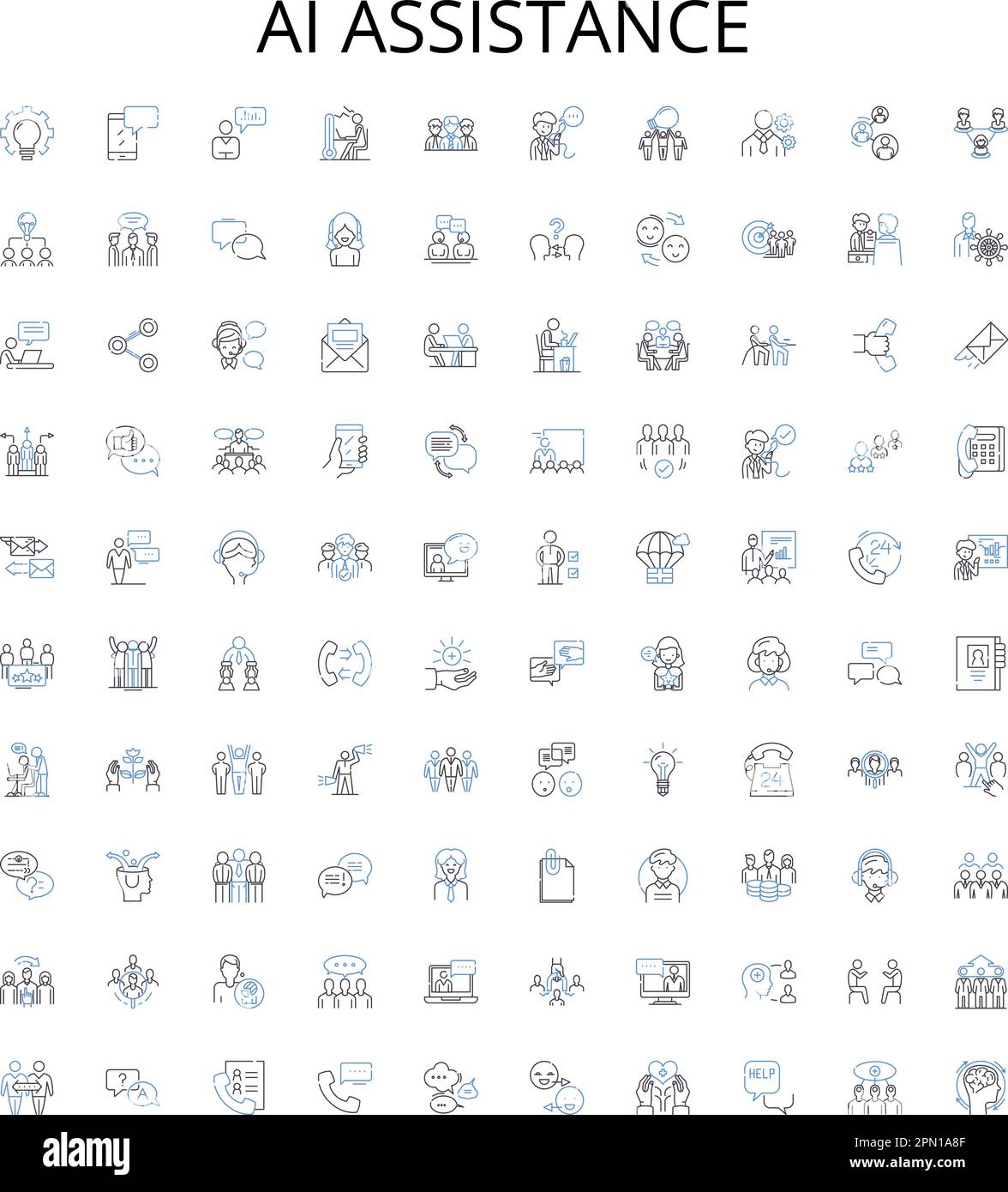 Collection d'icônes de contour d'assistance ai. Artificiel, Intelligence, assistance, Chatbot, automatisation, Algorithme, jeu d'illustrations vectorielles machine Illustration de Vecteur
