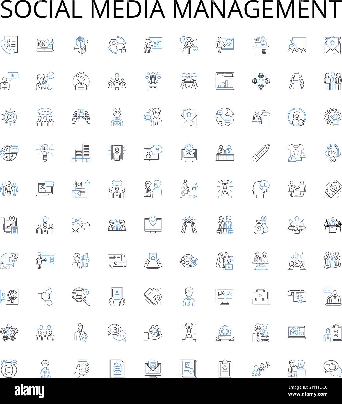 Collection d'icônes de présentation de la gestion des médias sociaux. Social, médias, gestion, réseau, surveillance, Planification, jeu d'illustrations de vecteur d'interception Illustration de Vecteur