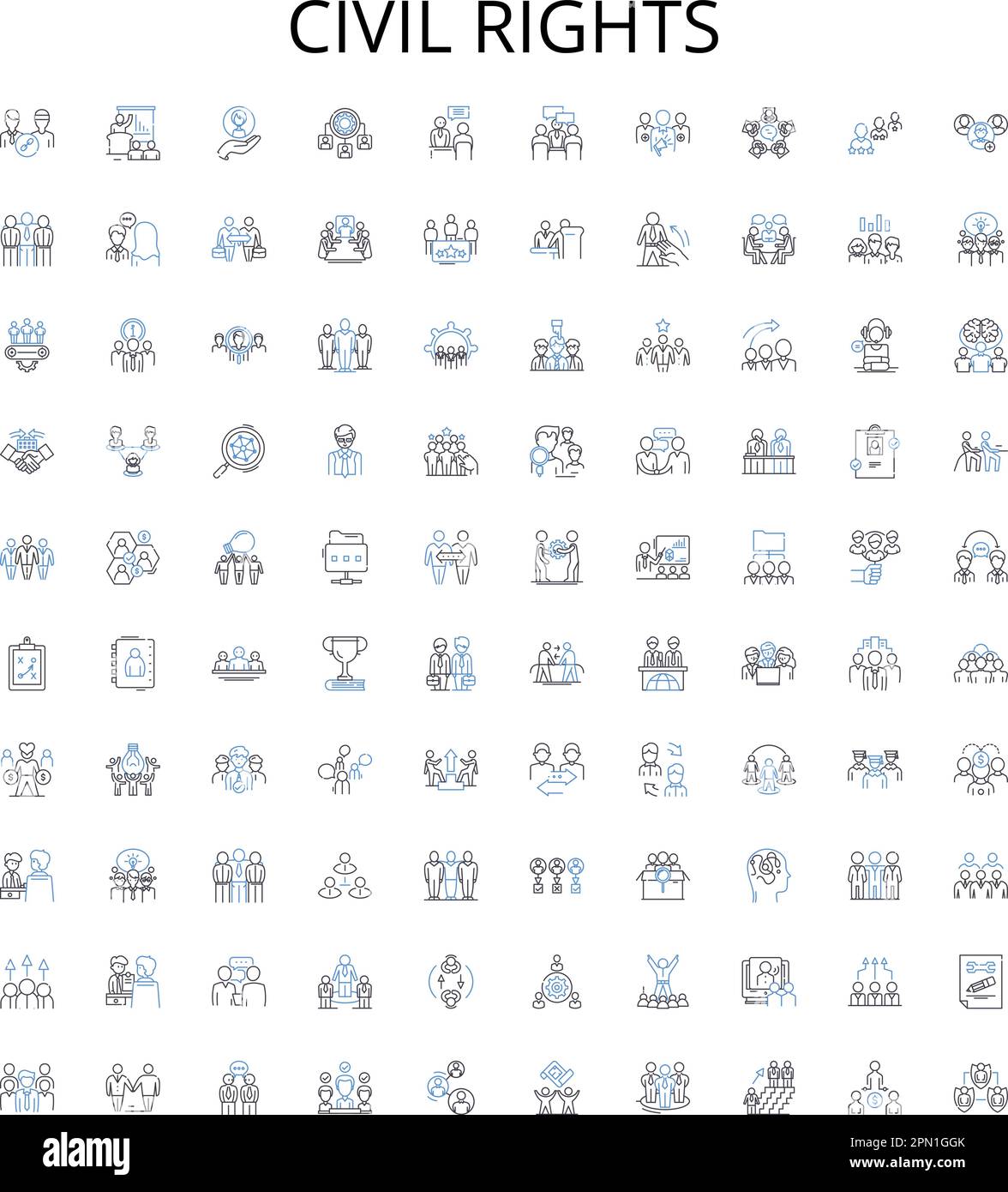 collection d'icônes pour les contours des droits civils. civil, droits, activisme, égalité, justice, discrimination, jeu d'illustrations vectorielles d'intégration. manifestants Illustration de Vecteur