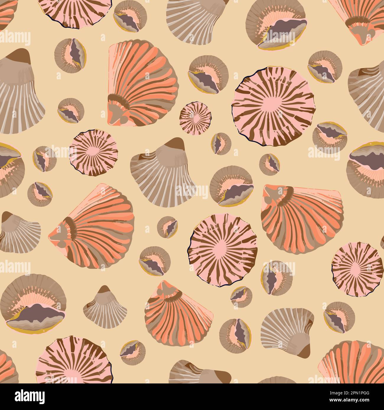 Motif vectoriel sans couture orange pastel Seashell Illustration de Vecteur