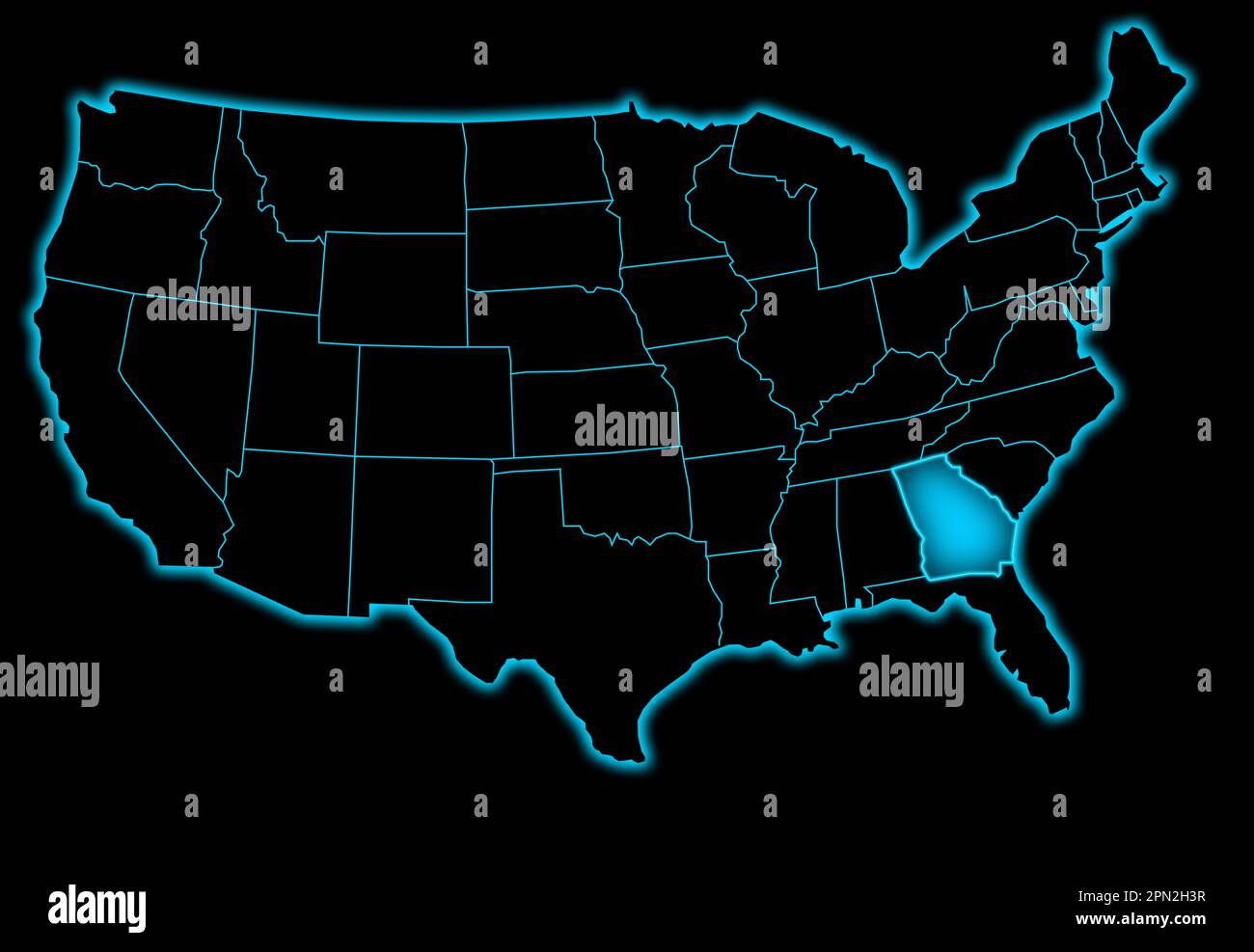 carte de l'amérique des états-unis avec lumière bleue de l'état de géorgie futuriste Banque D'Images