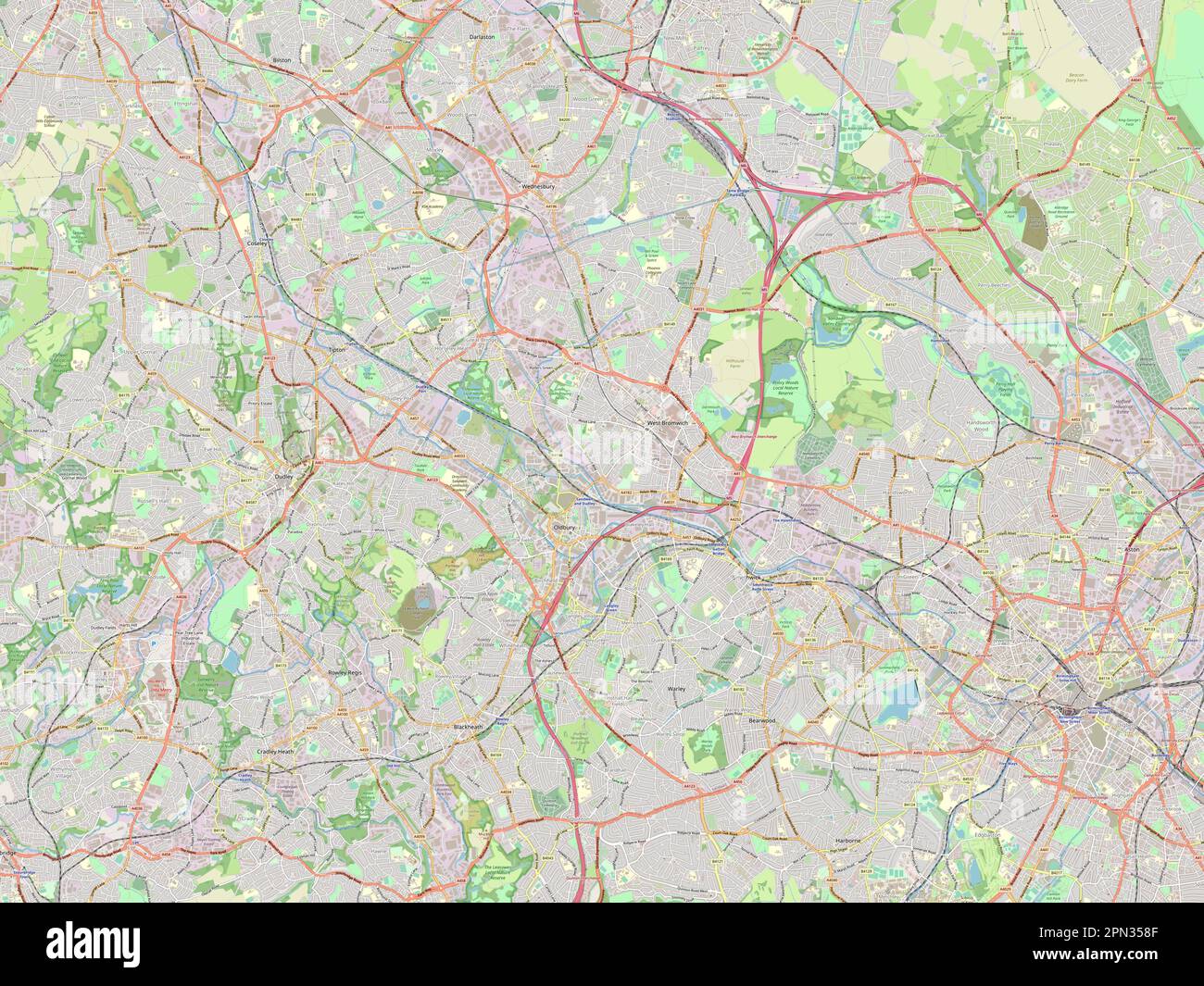 Sandwell, comté administratif d'Angleterre - Grande-Bretagne. Ouvrez la carte des rues Banque D'Images