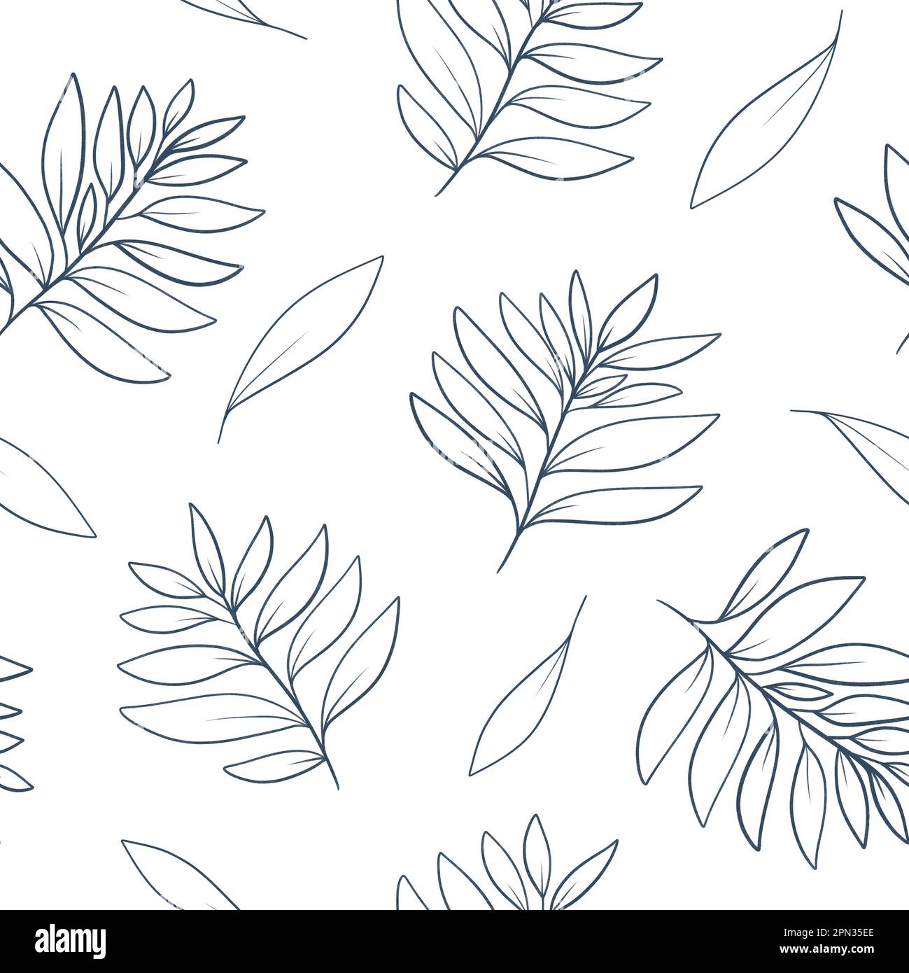 Le contour laisse un motif sans couture. Imprimé branches de paume noir et blanc sur toute la surface Banque D'Images