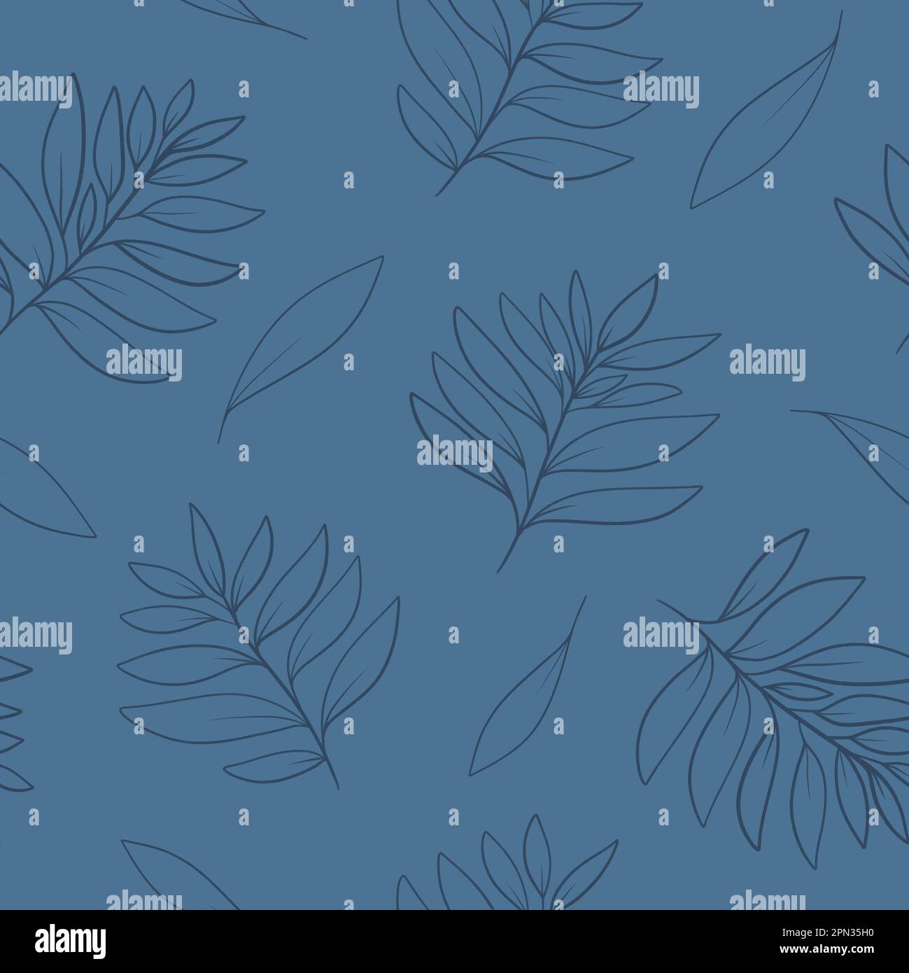 Paume sans couture. Imprimé feuilles monochrome sur toute la surface. Motif de mode bleu Banque D'Images