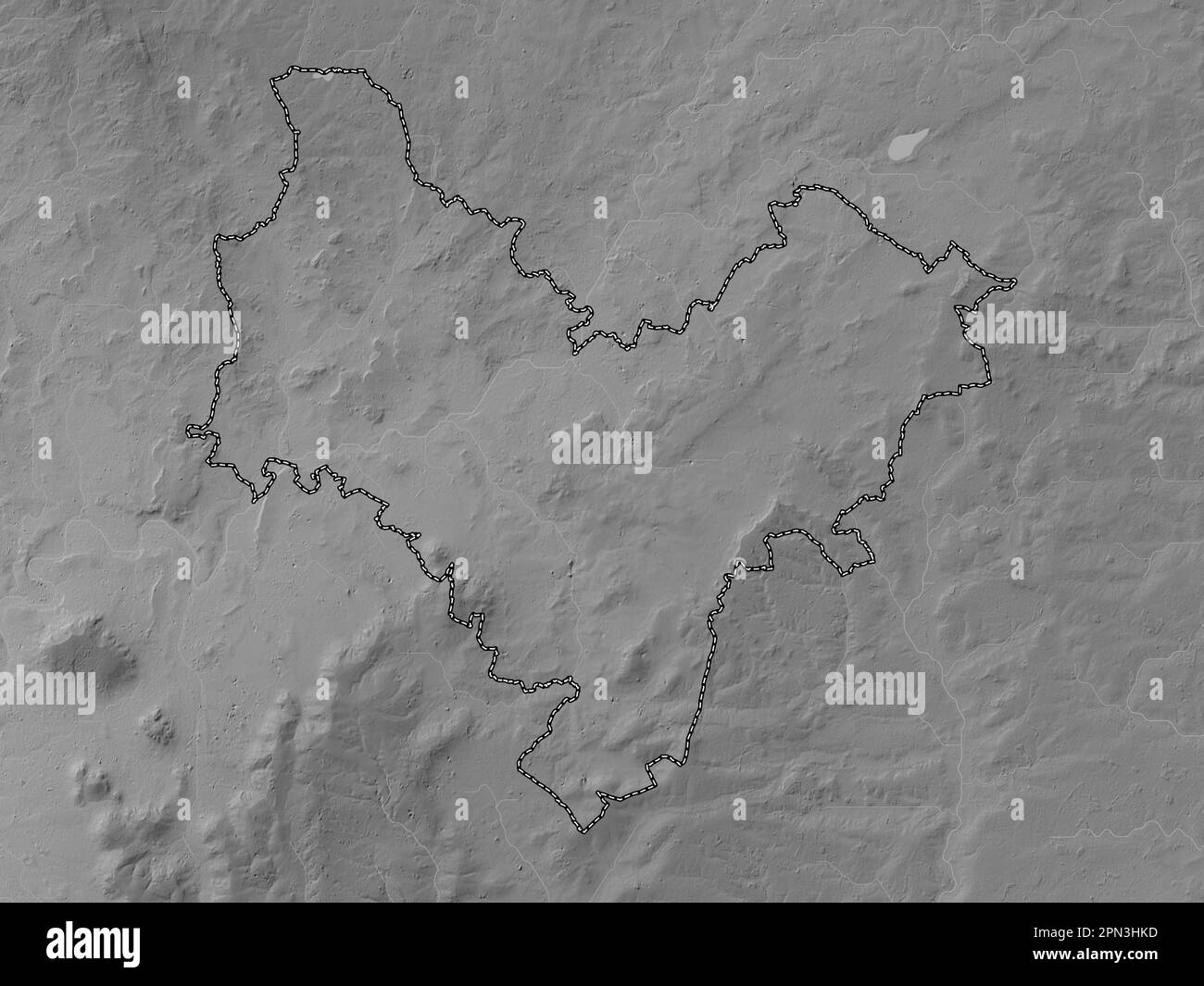 Stratford-on-Avon, quartier non métropolitain d'Angleterre - Grande-Bretagne. Carte d'altitude en niveaux de gris avec lacs et rivières Banque D'Images