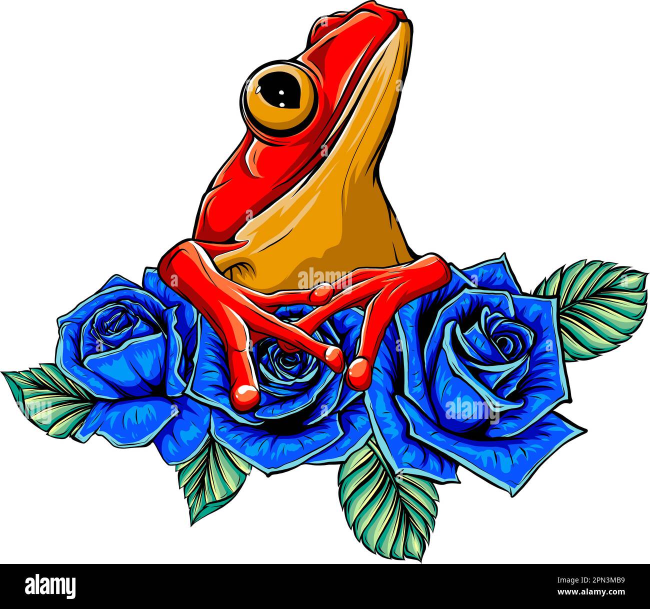 illustration vectorielle grenouille et fleurs sur fond blanc Illustration de Vecteur