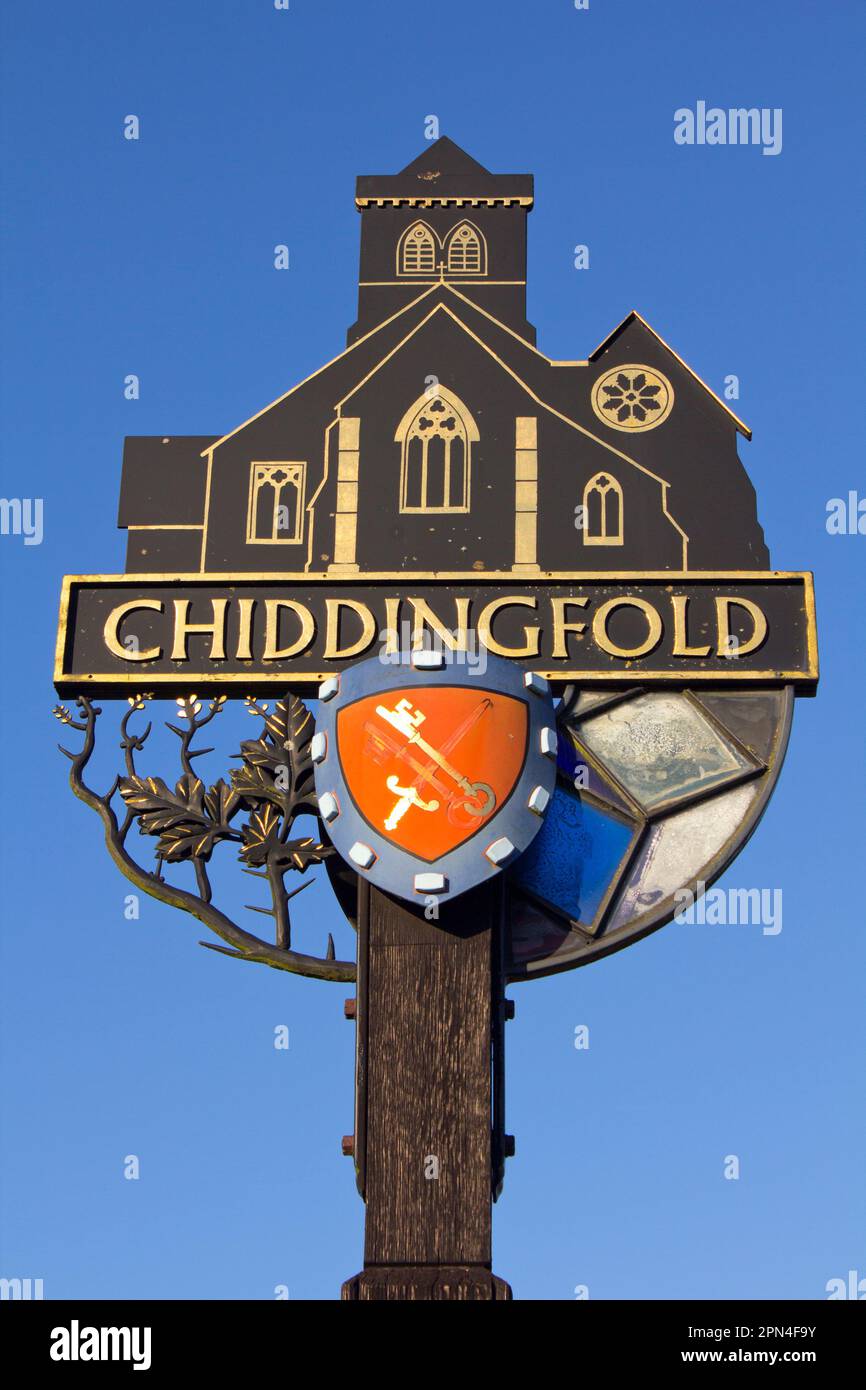 Panneau de village Chiddingfold, Godalming, Surrey, Angleterre Banque D'Images