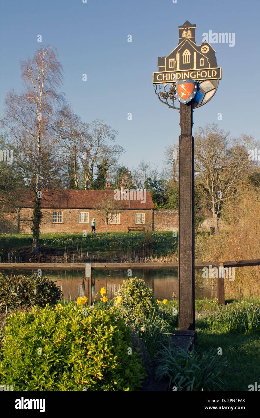 Panneau de village Chiddingfold, Godalming, Surrey, Angleterre Banque D'Images