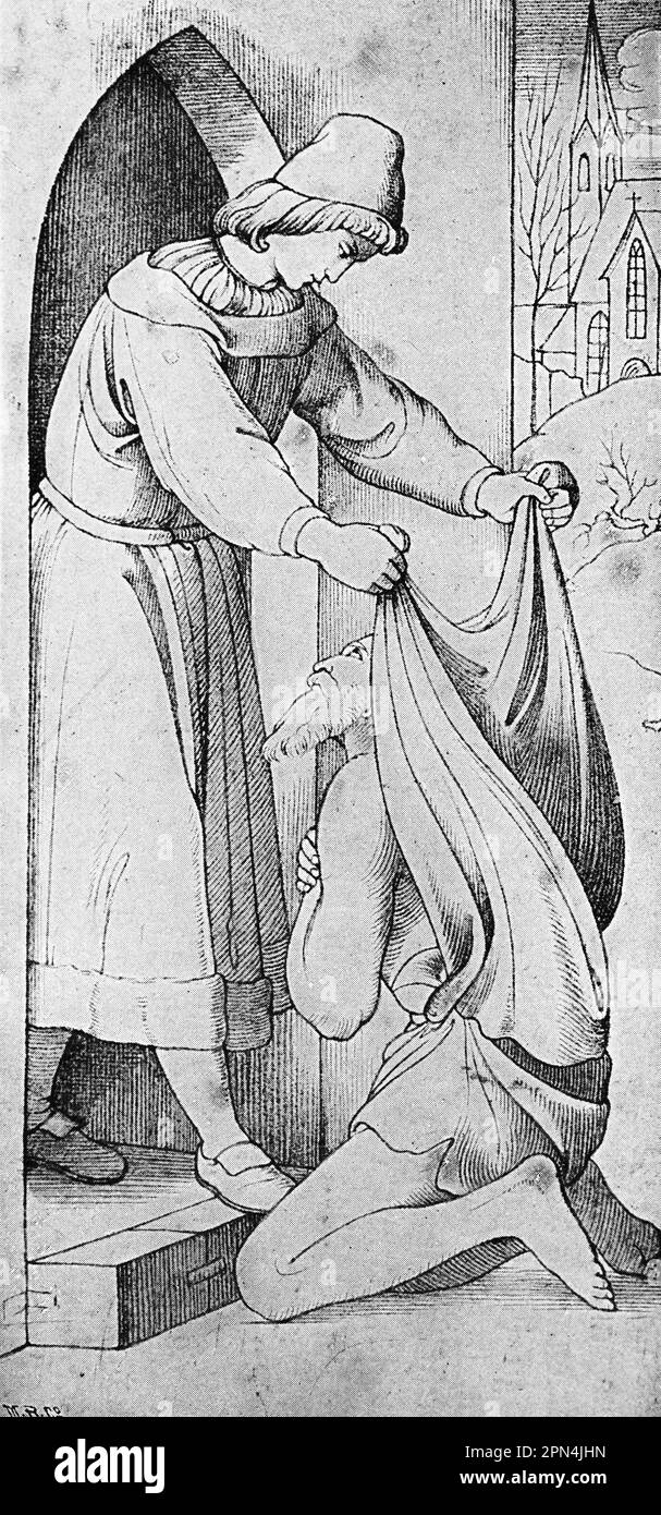 Donner des almes dans le secret, la bible, le Nouveau Testament, le chapitre , les versets , Illustration historique 1890 Banque D'Images