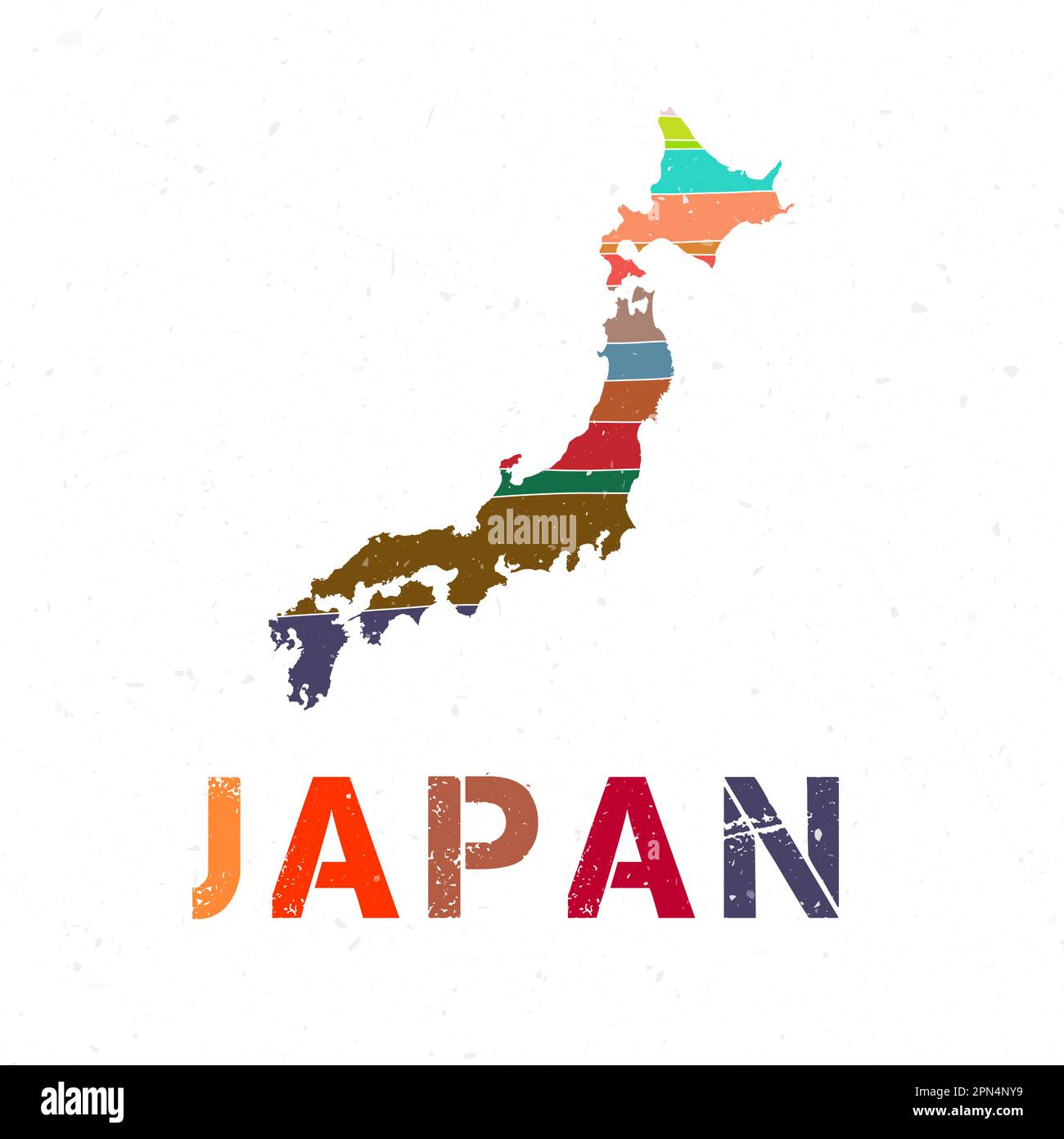 Conception de la carte du Japon. Forme du pays avec de belles vagues géométriques et texture grunge. Illustration vectorielle vibrante. Illustration de Vecteur